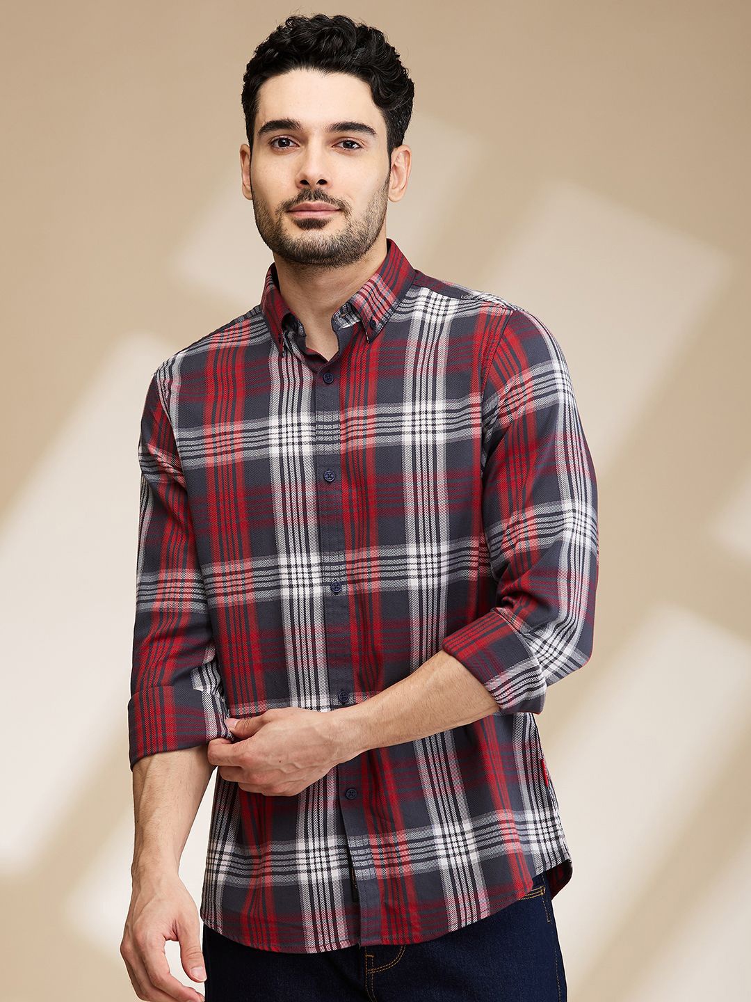 

Being Human Men Slim Fit Tartan Checks Opaque Checked Casual Shirt, Blue