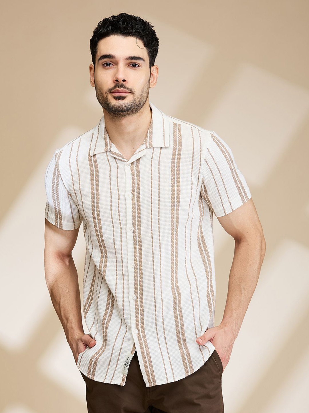 

Being Human Men Slim Fit Opaque Striped Casual Shirt, Beige