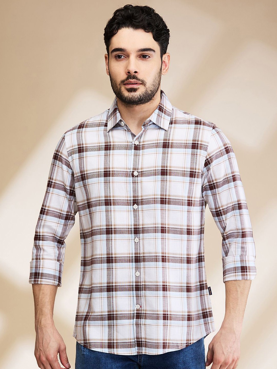 

Being Human Men Slim Fit Tartan Checks Opaque Checked Casual Shirt, Brown