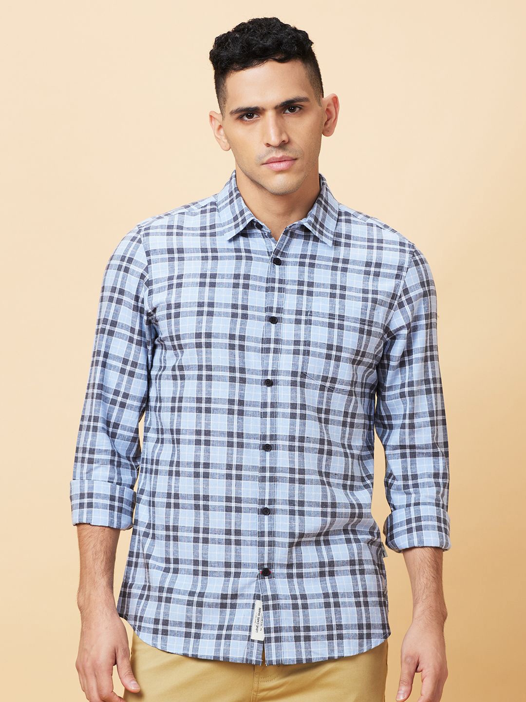 

Being Human Men Slim Fit Tartan Checks Opaque Checked Casual Shirt, Blue