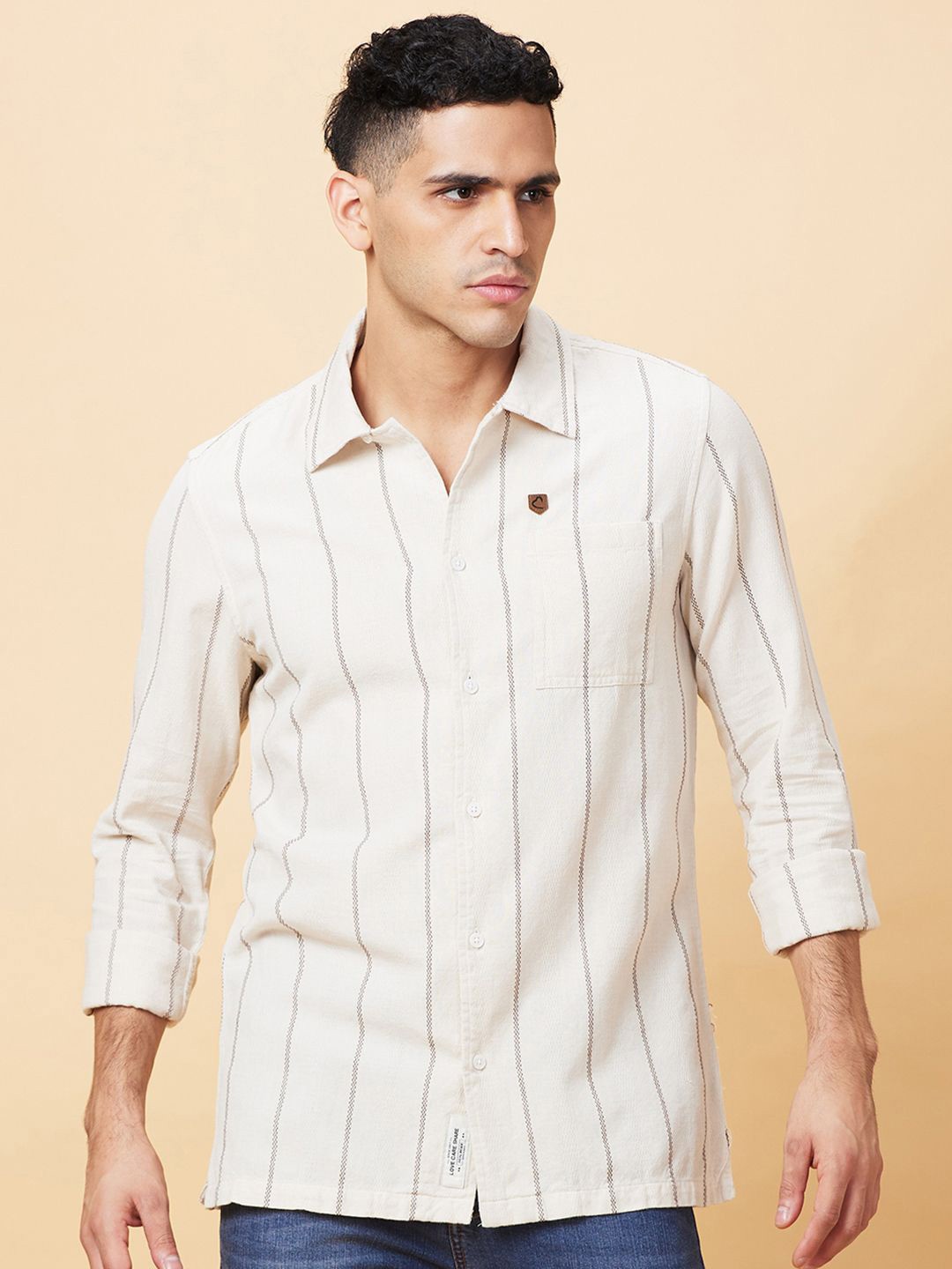 

Being Human Men Slim Fit Windowpane Checks Opaque Striped Casual Shirt, Orange