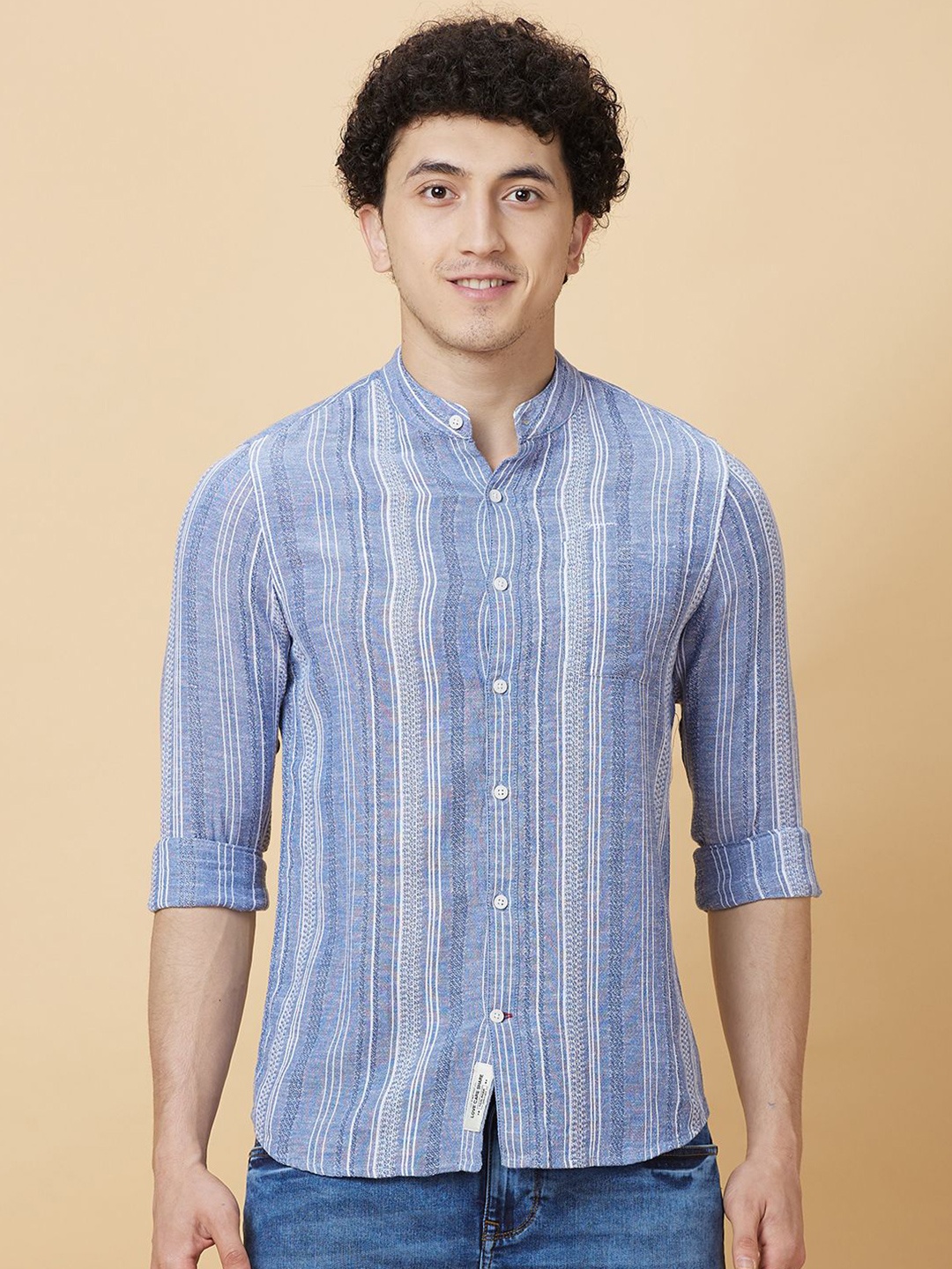 

Being Human Men Slim Fit Opaque Striped Casual Shirt, Blue