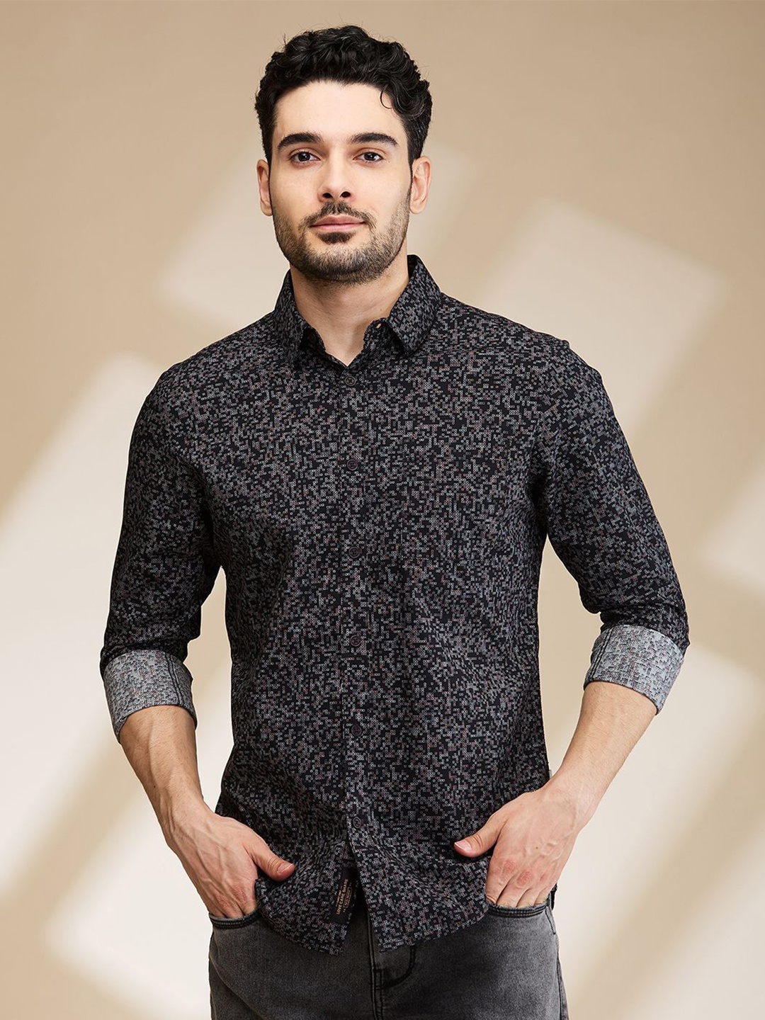 

Being Human Men Slim Fit Floral Opaque Printed Casual Shirt, Black