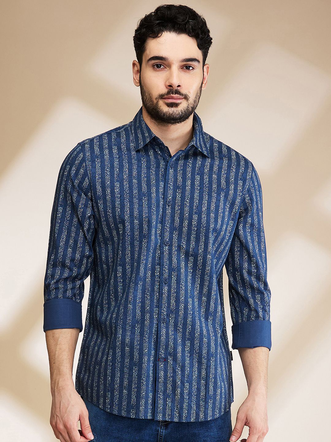 

Being Human Men Slim Fit Opaque Printed Casual Shirt, Blue