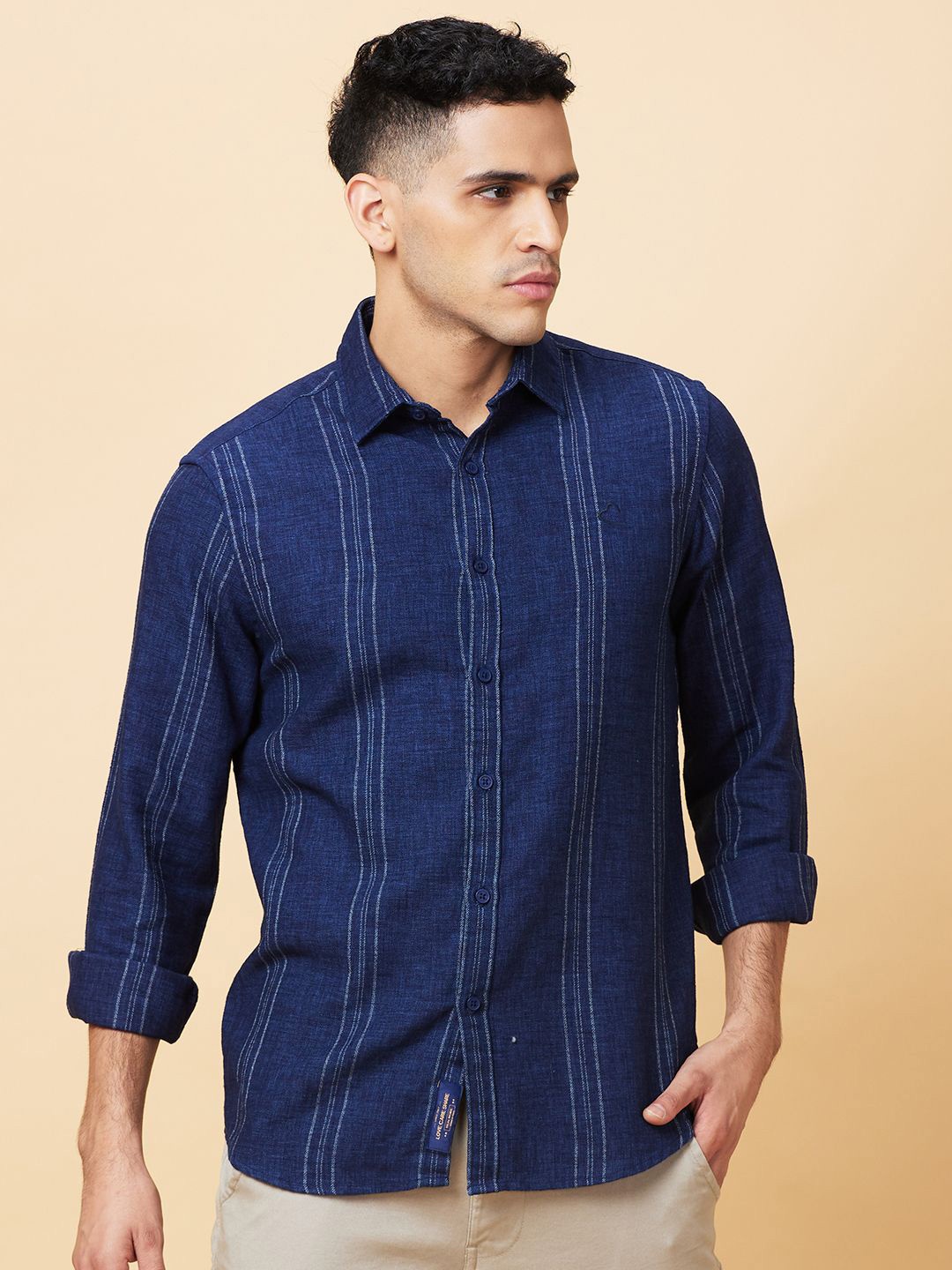 

Being Human Men Slim Fit Opaque Striped Casual Shirt, Blue