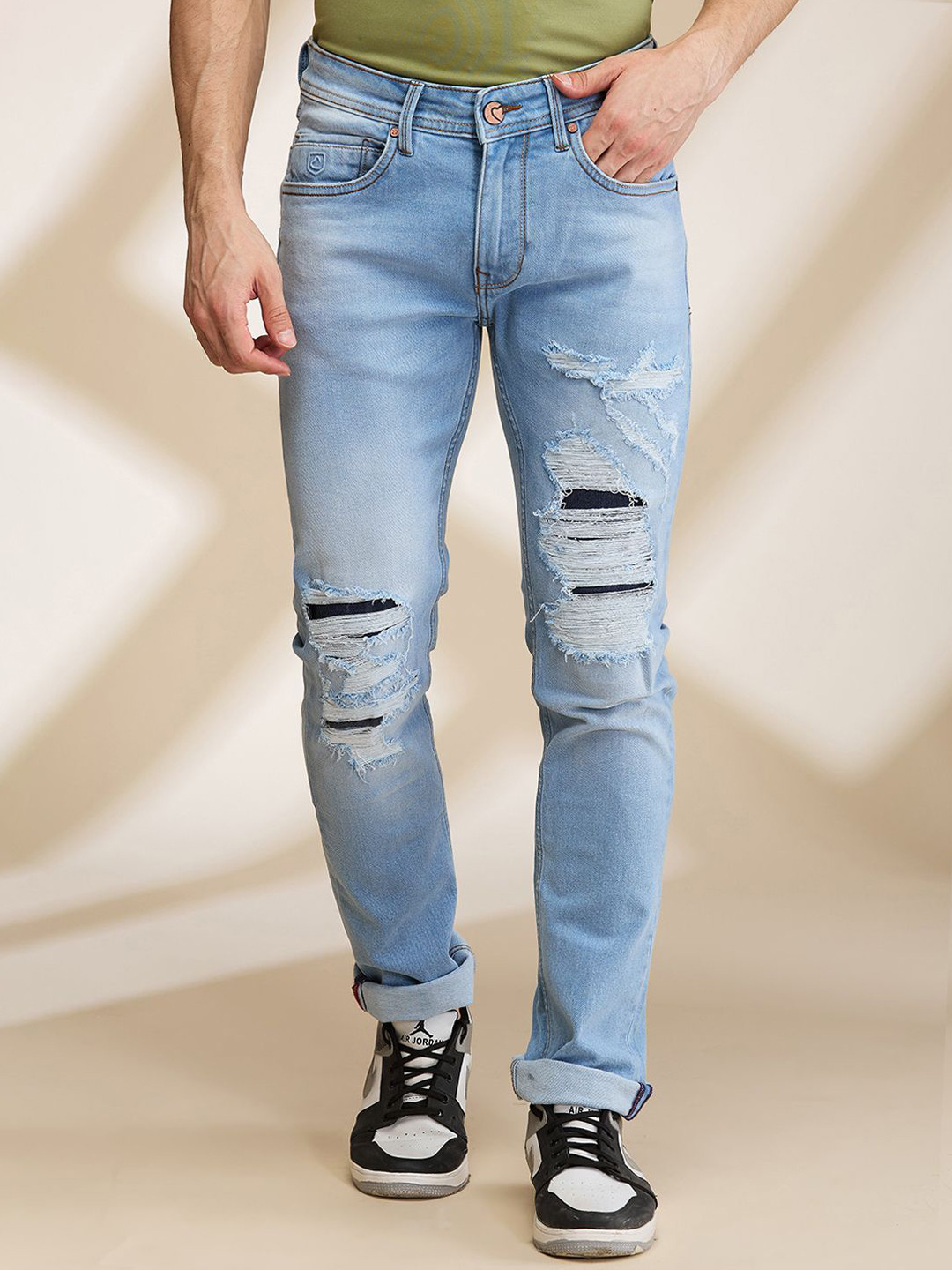 

Being Human Men Highly Distressed Heavy Fade Jeans, Blue