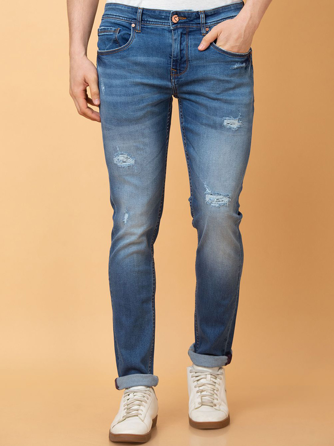 

Being Human Men Skinny Fit Mildly Distressed Heavy Fade Jeans, Blue