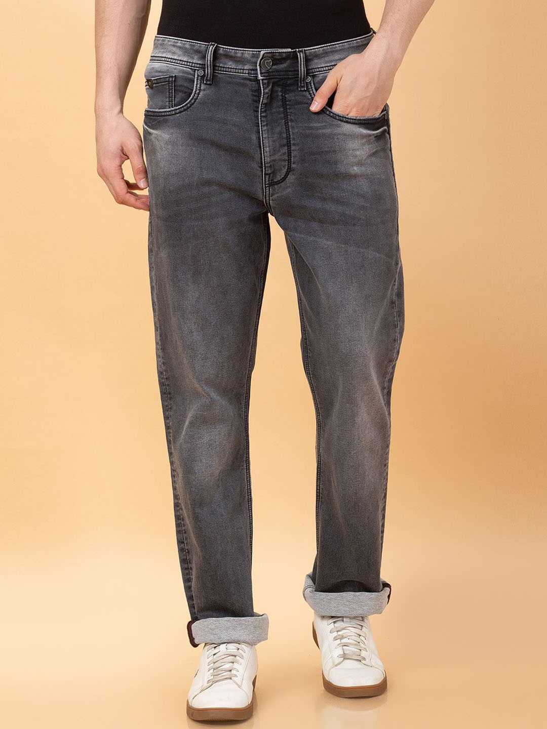 

Being Human Men Bootcut Low Distress Heavy Fade Jeans, Grey