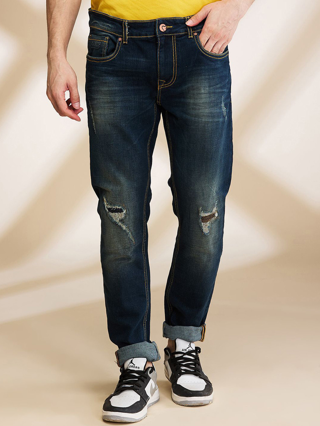 

Being Human Men Slim Fit Mildly Distressed Light Fade Jeans, Blue