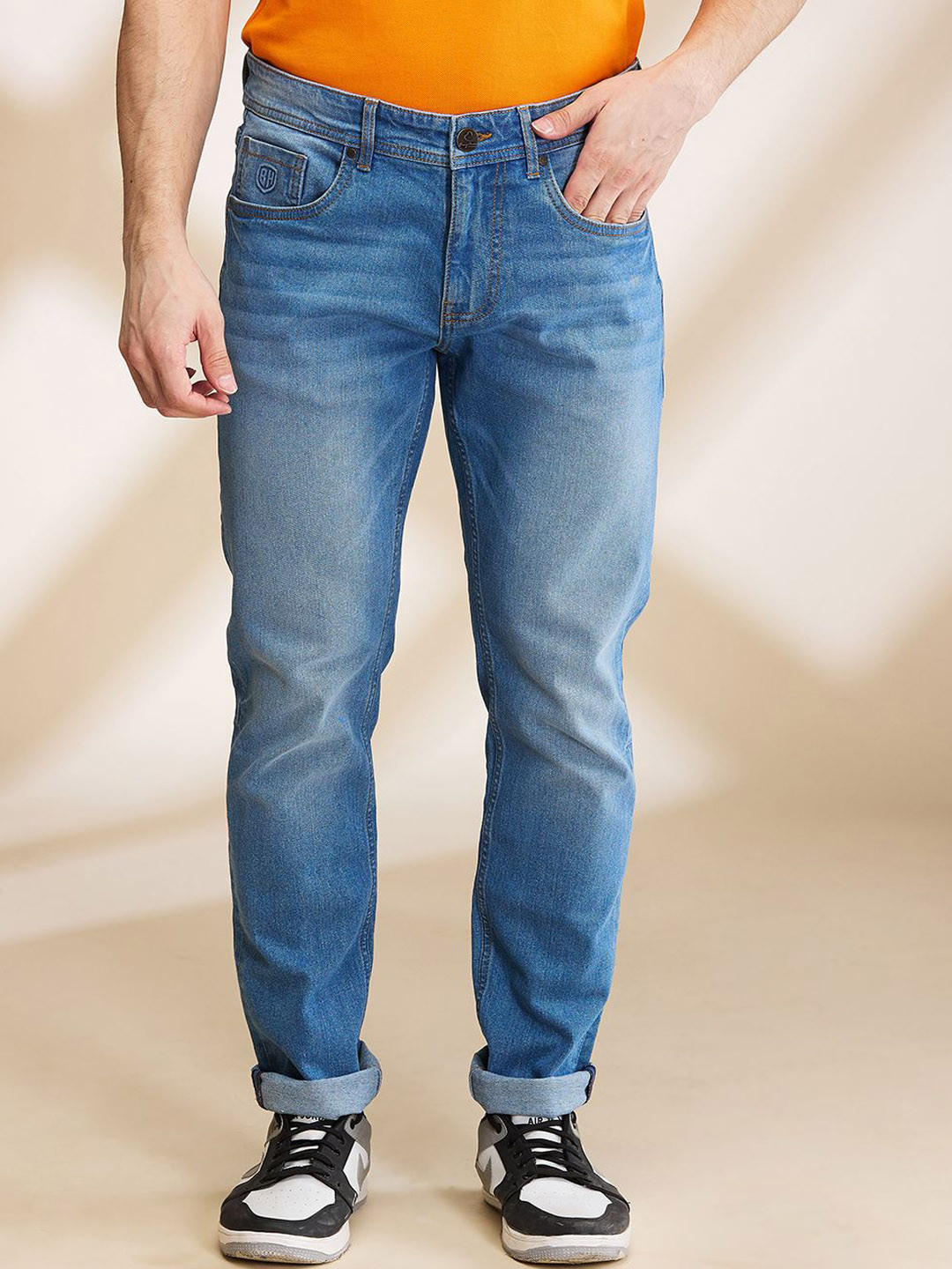

Being Human Men Slim Fit Low Distress Light Fade Jeans, Blue