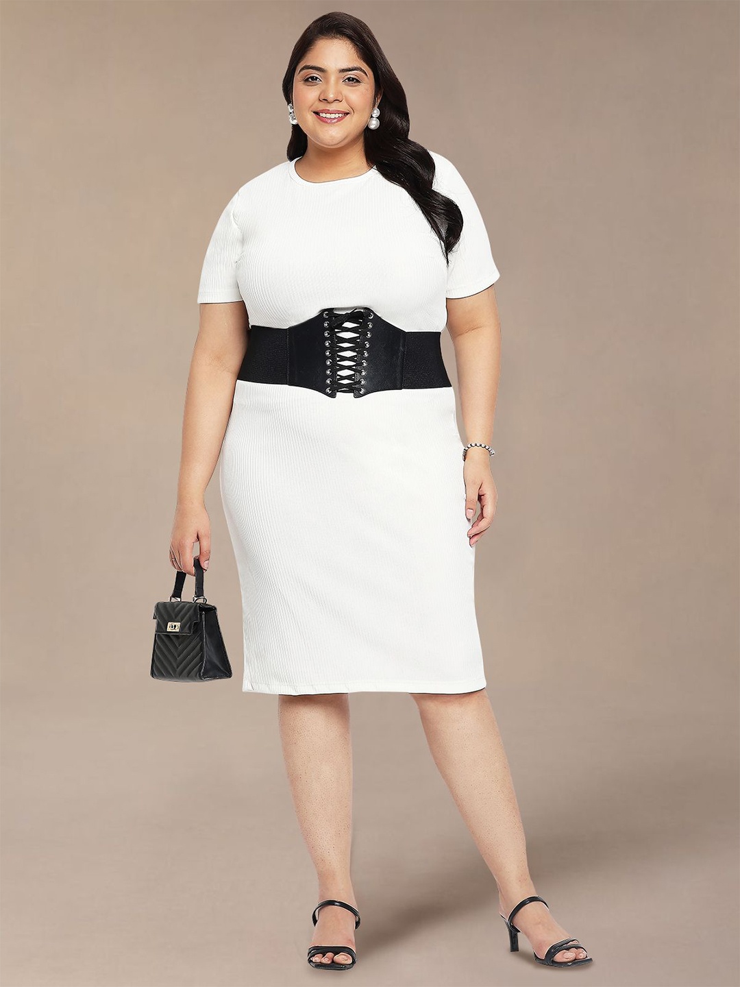

wild U Colourblocked A-Line Dress, White