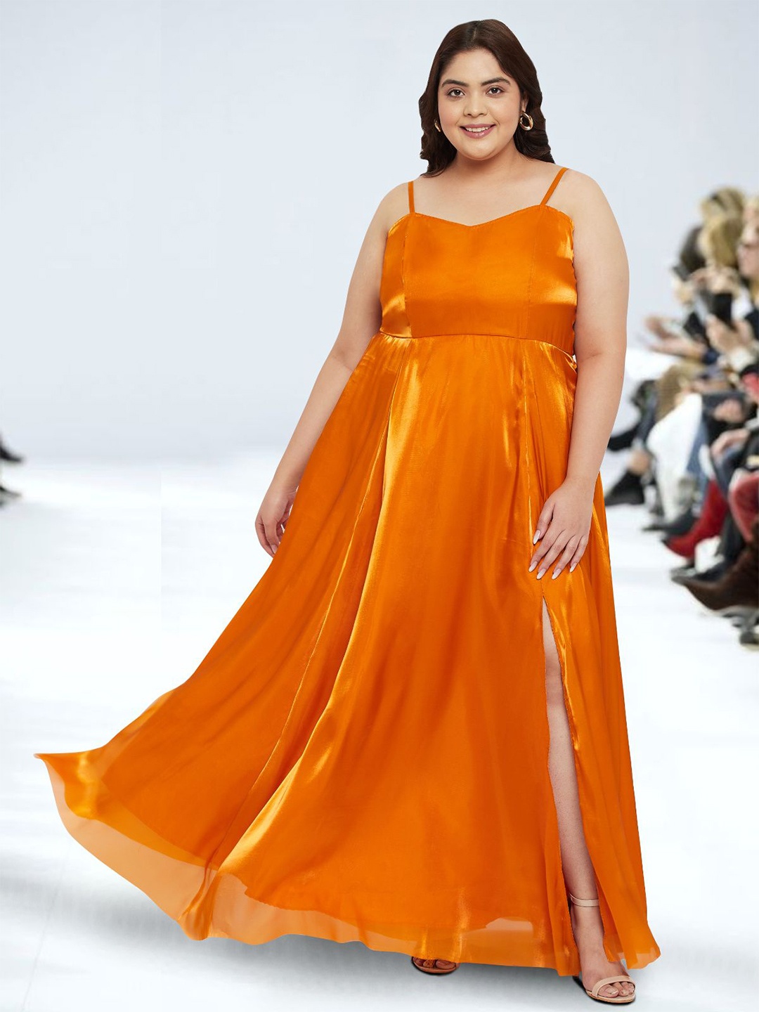 

wild U Net Maxi Dress, Orange