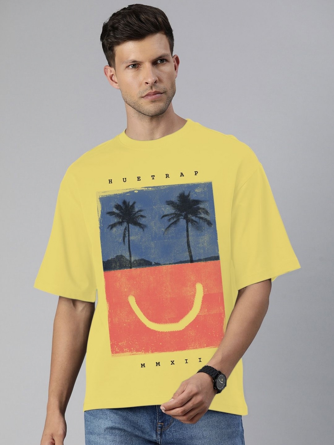 

Huetrap Men Floral Printed Tropical Pockets T-shirt, Yellow