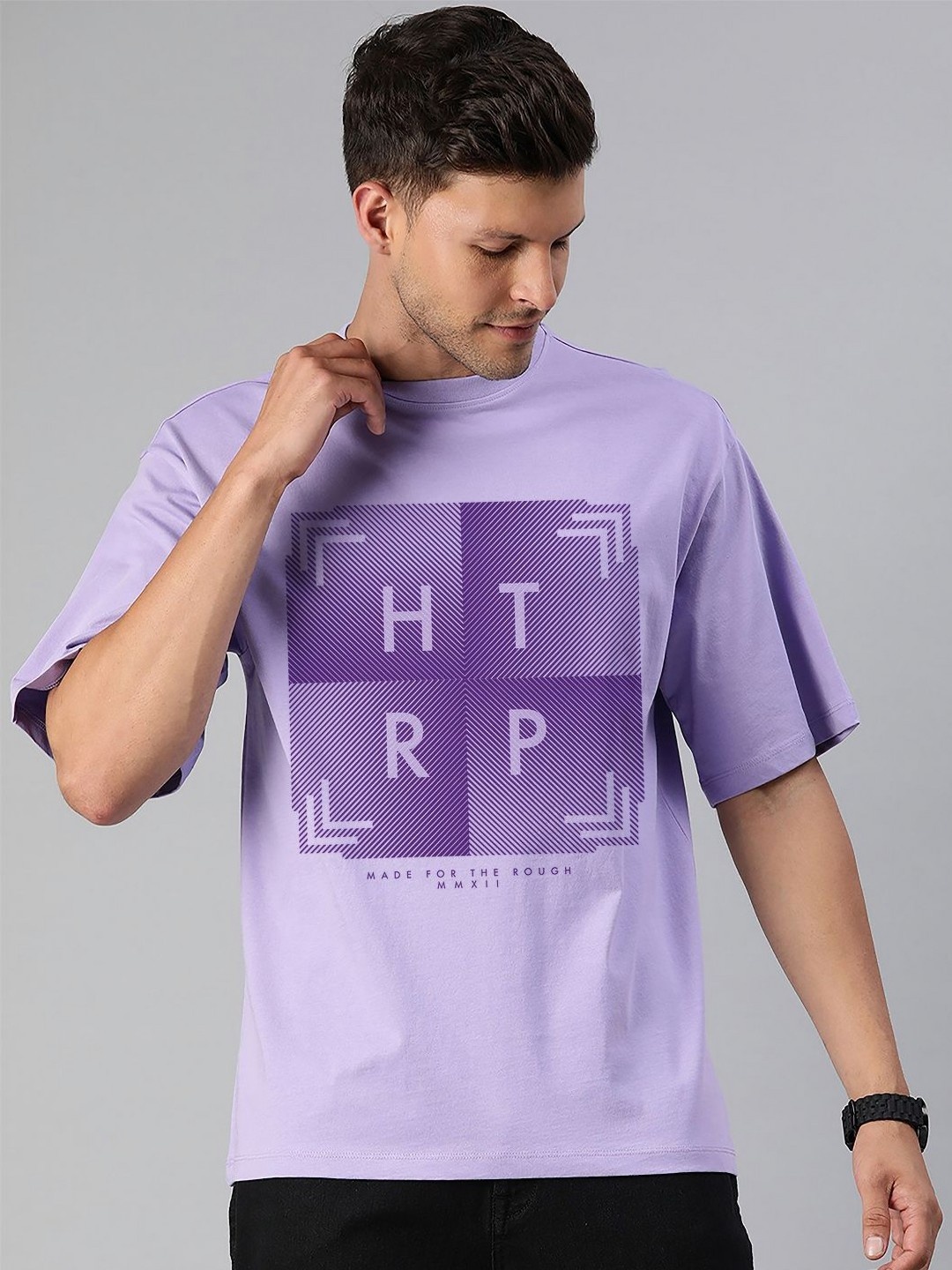 Huetrap Men Typography Printed Pockets T-shirt, Violet