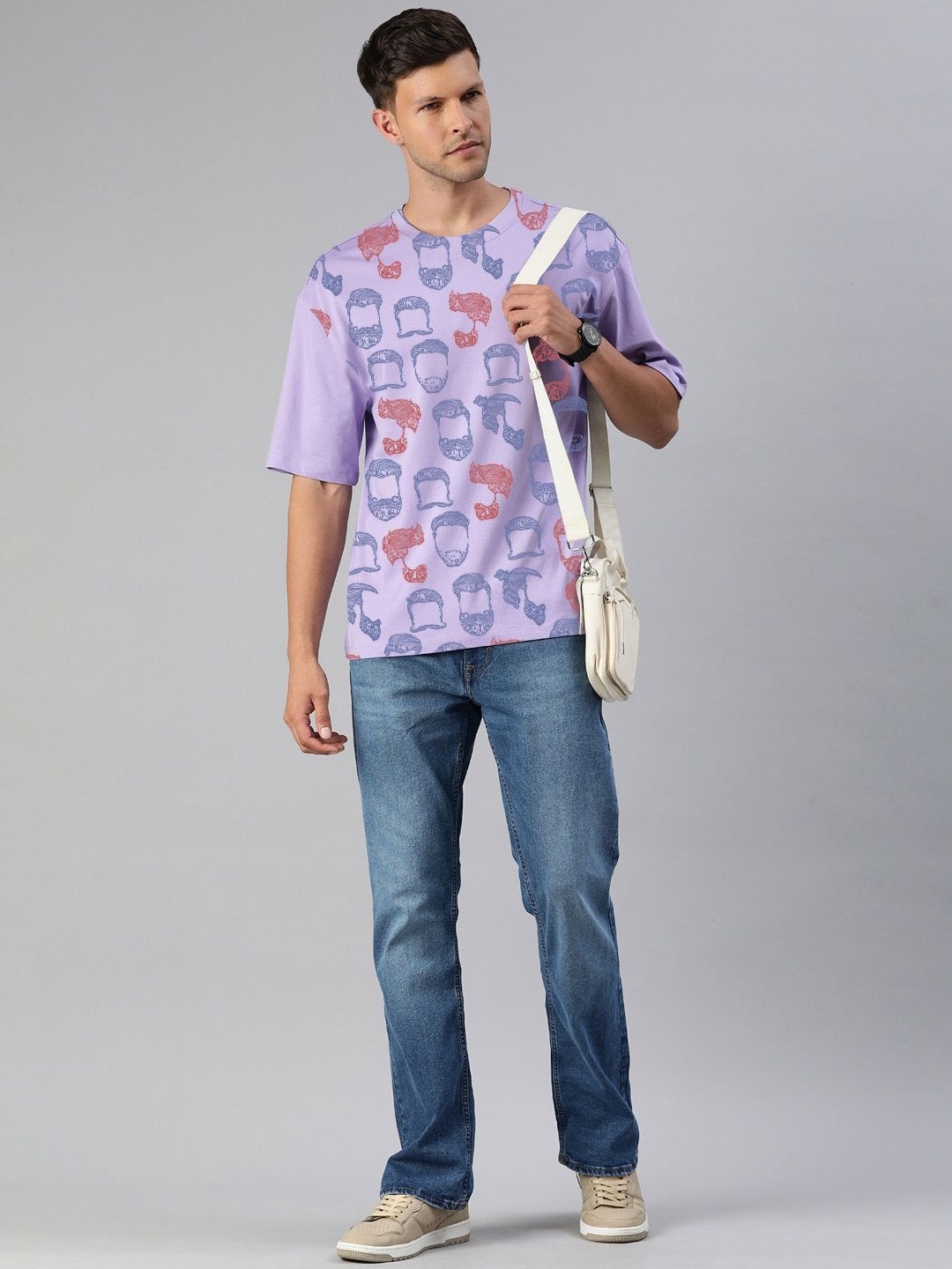 Huetrap Men Typography Printed Pockets T-shirt, Violet