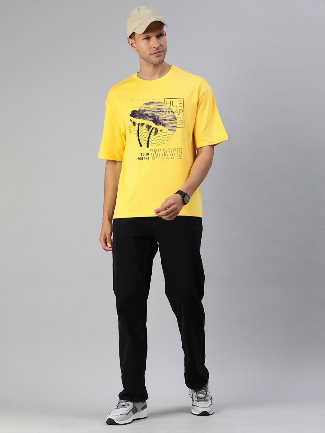 

Huetrap Men Typography Printed T-shirt, Yellow