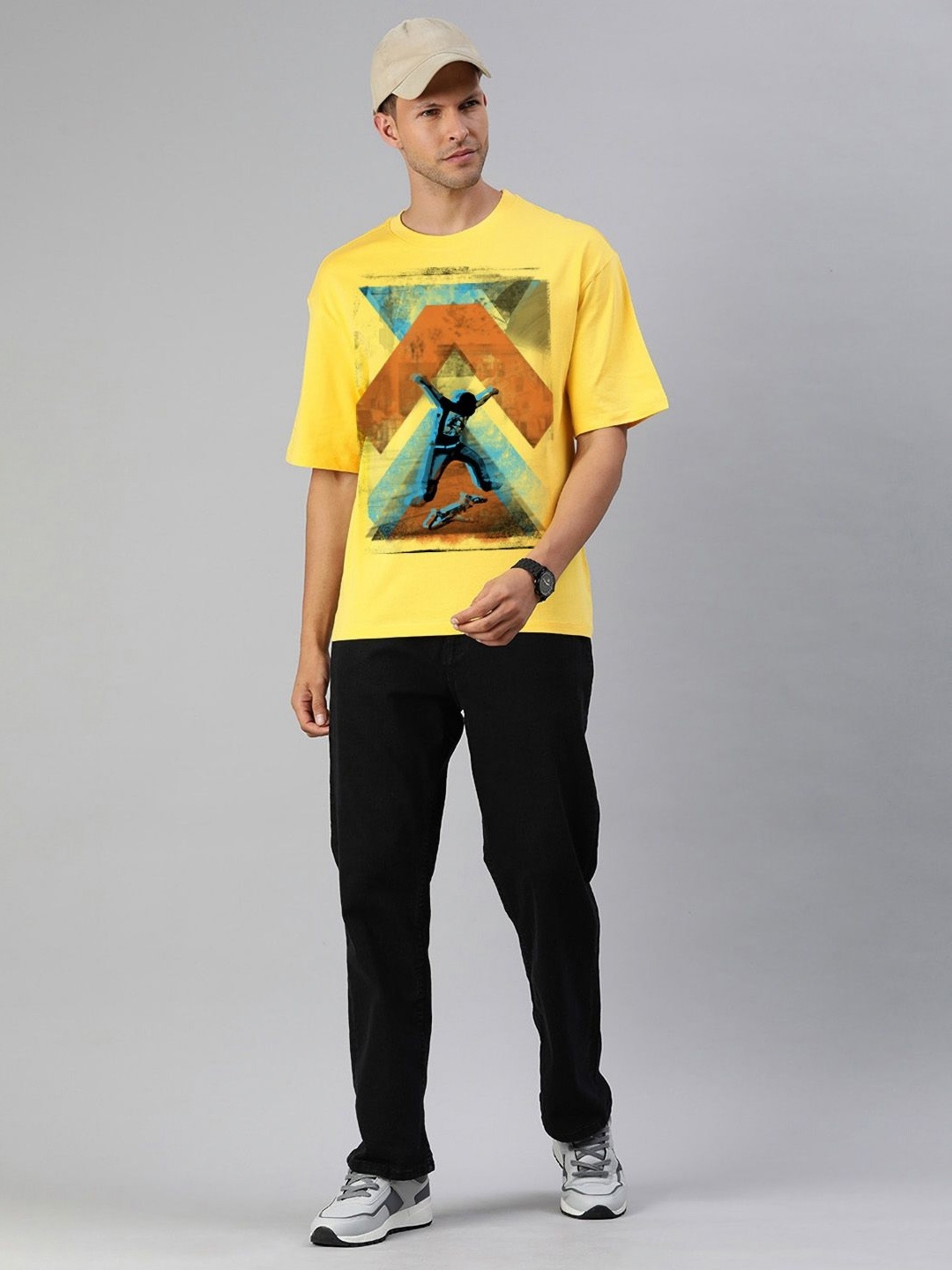 

Huetrap Men Printed Raw Edge T-shirt, Yellow