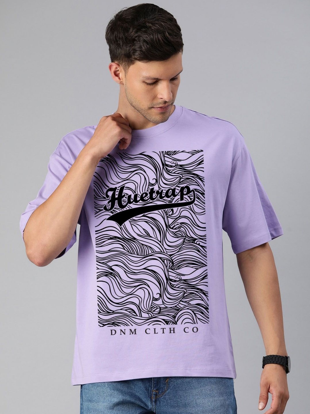 

Huetrap Men Floral Printed Tropical Raw Edge T-shirt, Violet