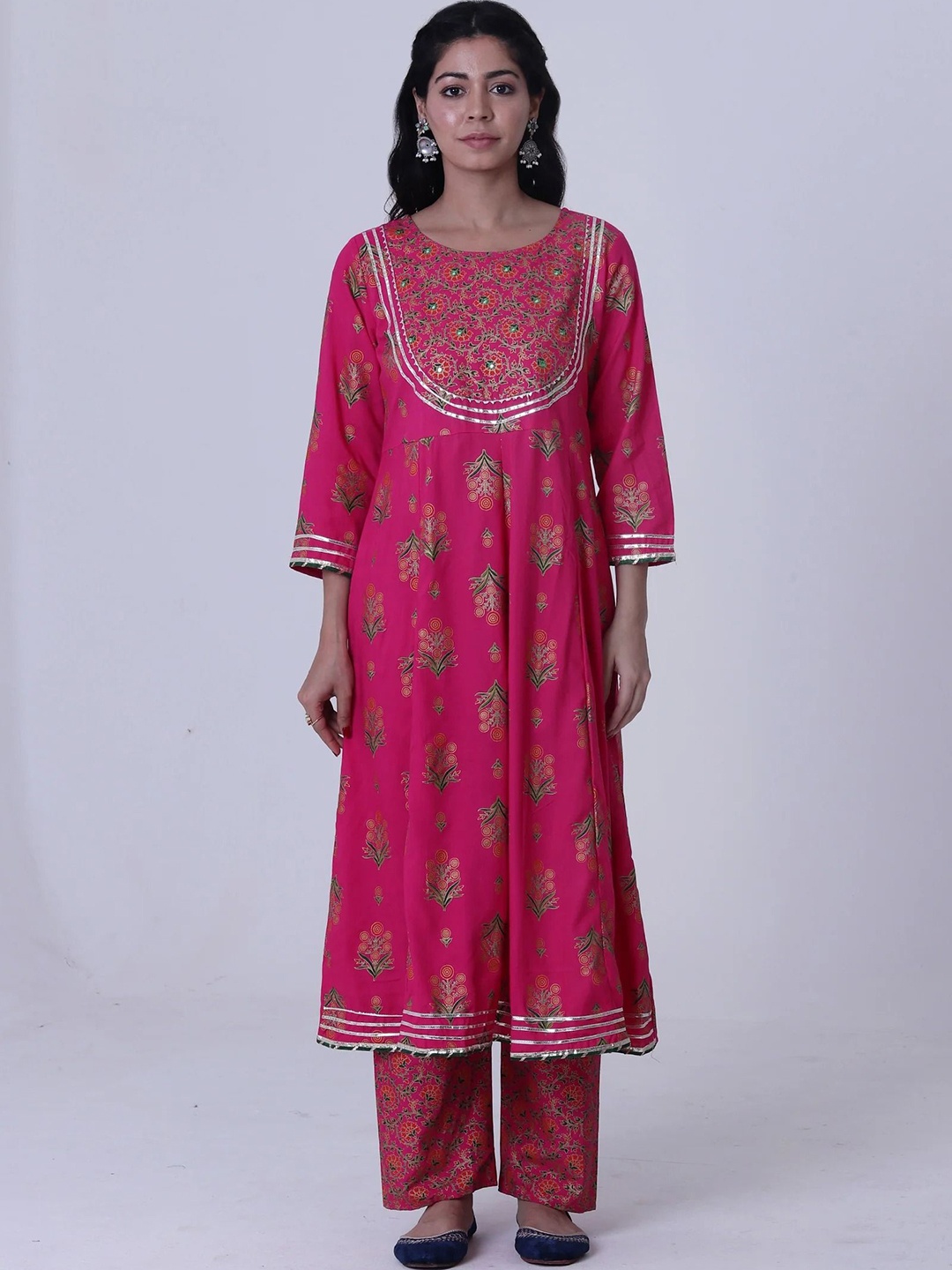 

TJORI Women Ethnic Motifs Flared Sleeves Anarkali Kurta, Pink