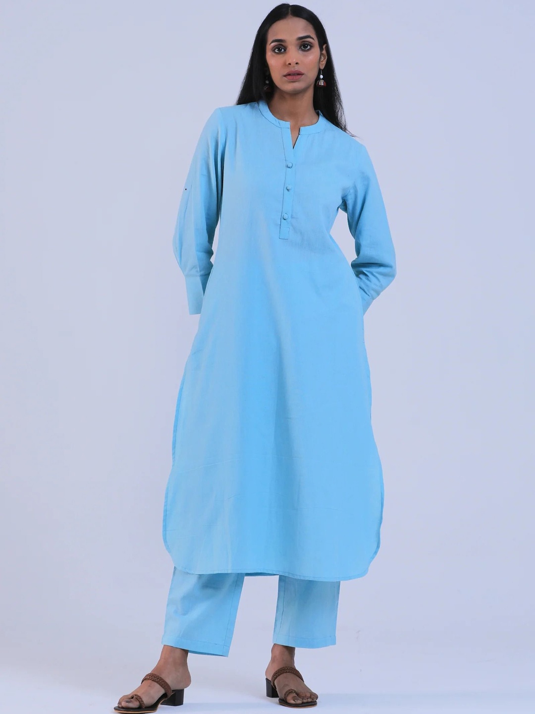 

TJORI Women Checked Thread Work Pathani Kurta, Blue