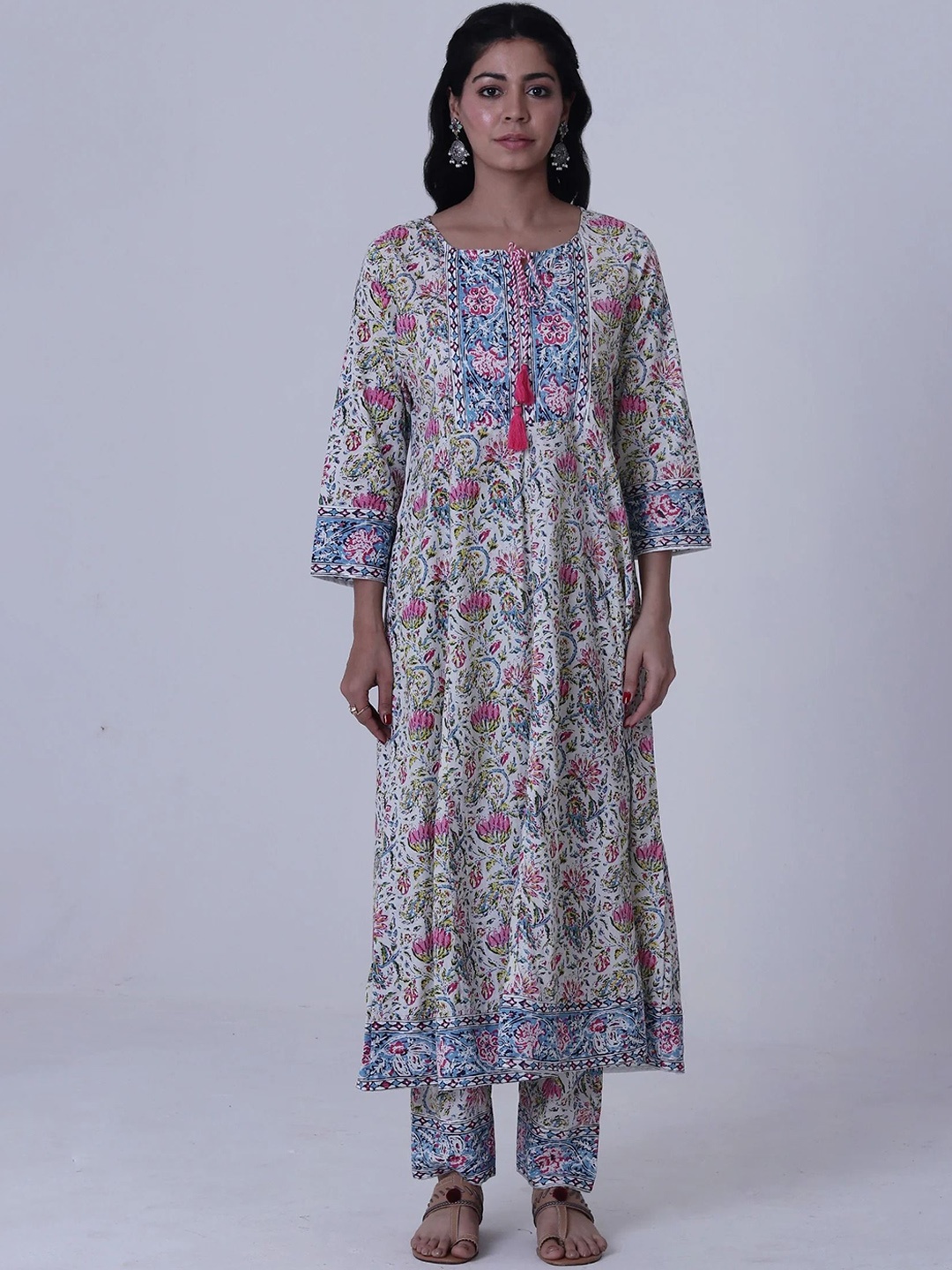 

TJORI Women Keyhole Neck Anarkali Kurta, White