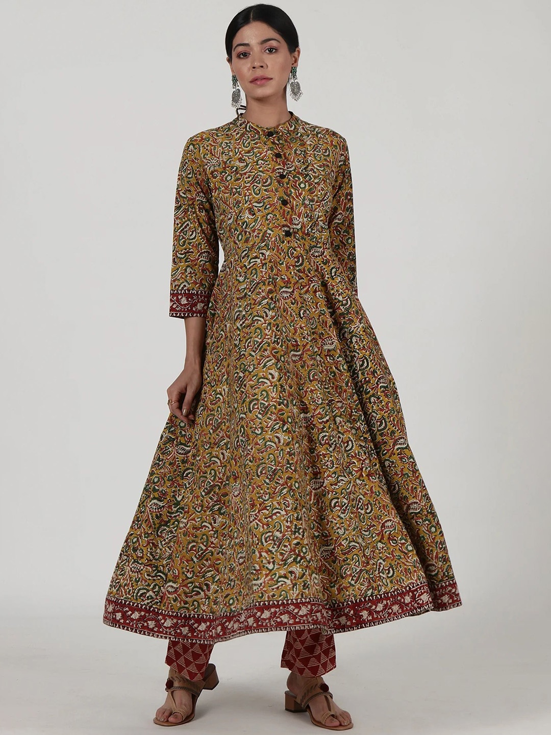 

TJORI Women Printed Sequinned Anarkali Kurta, Yellow