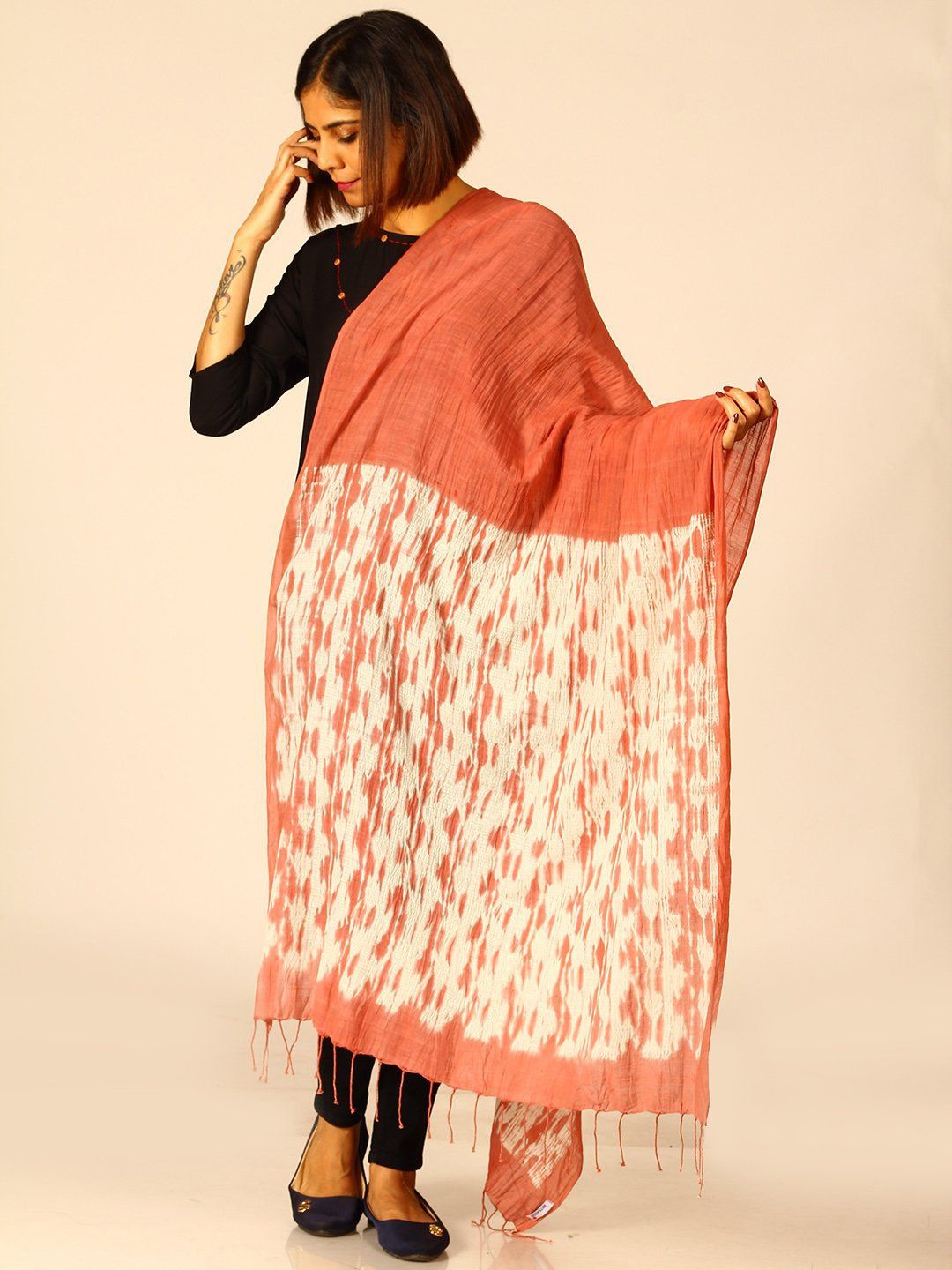 

ArtEastri Woven Design Cotton Shibori Dupatta, Brown
