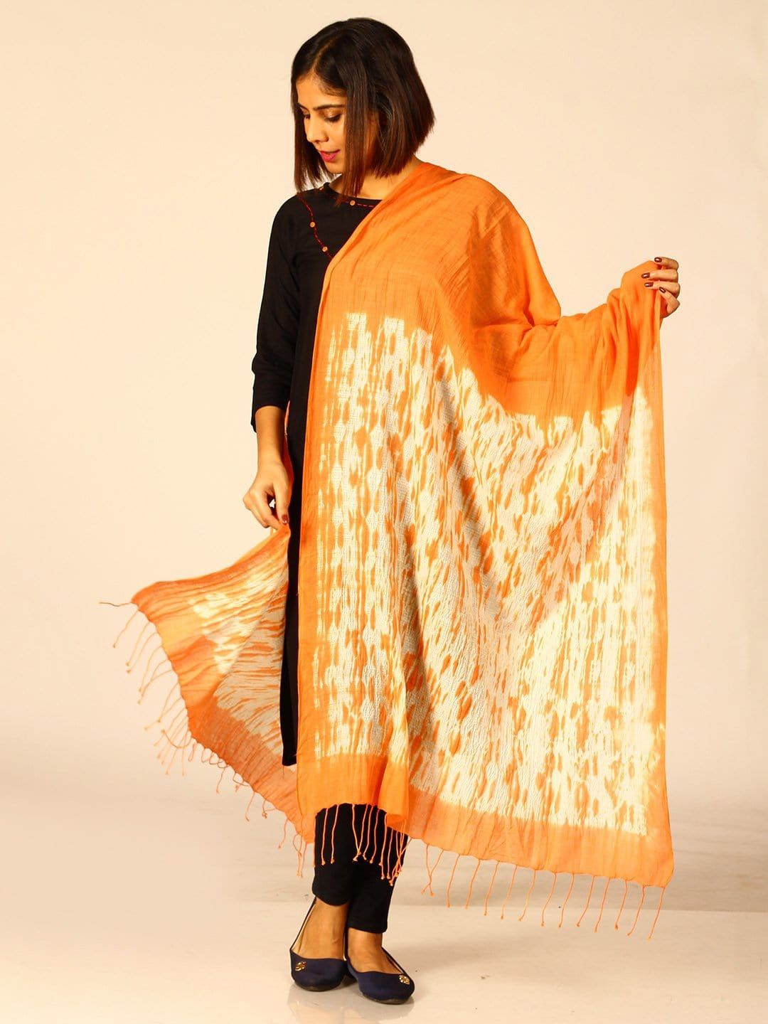 

ArtEastri Woven Design Cotton Shibori Dupatta, Orange