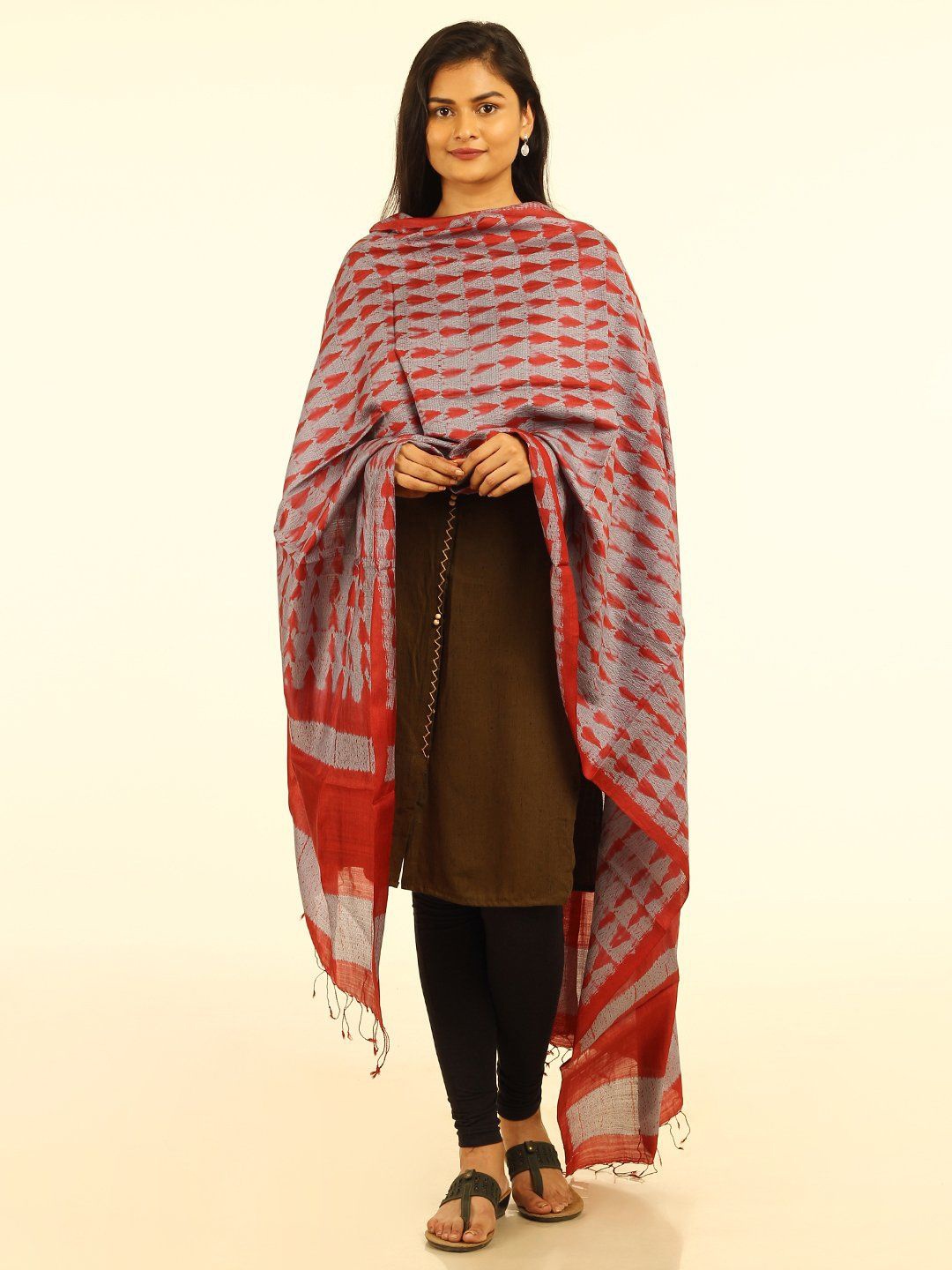 

ArtEastri Woven Design Pure Silk Shibori Dupatta, Grey