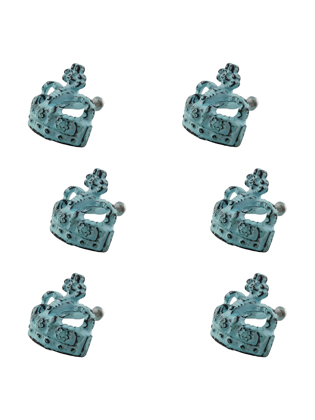 

Indianshelf 6-Pcs Sea Green Crown Dresser Knob Hooks and Holders