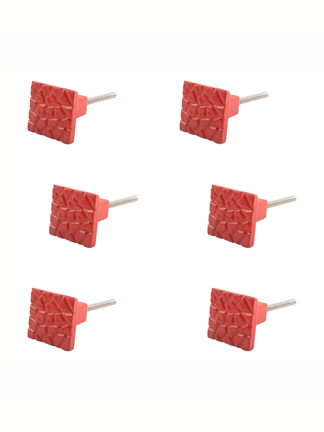 

Indianshelf 6-Pcs Red Hammered Square Metal Knobs