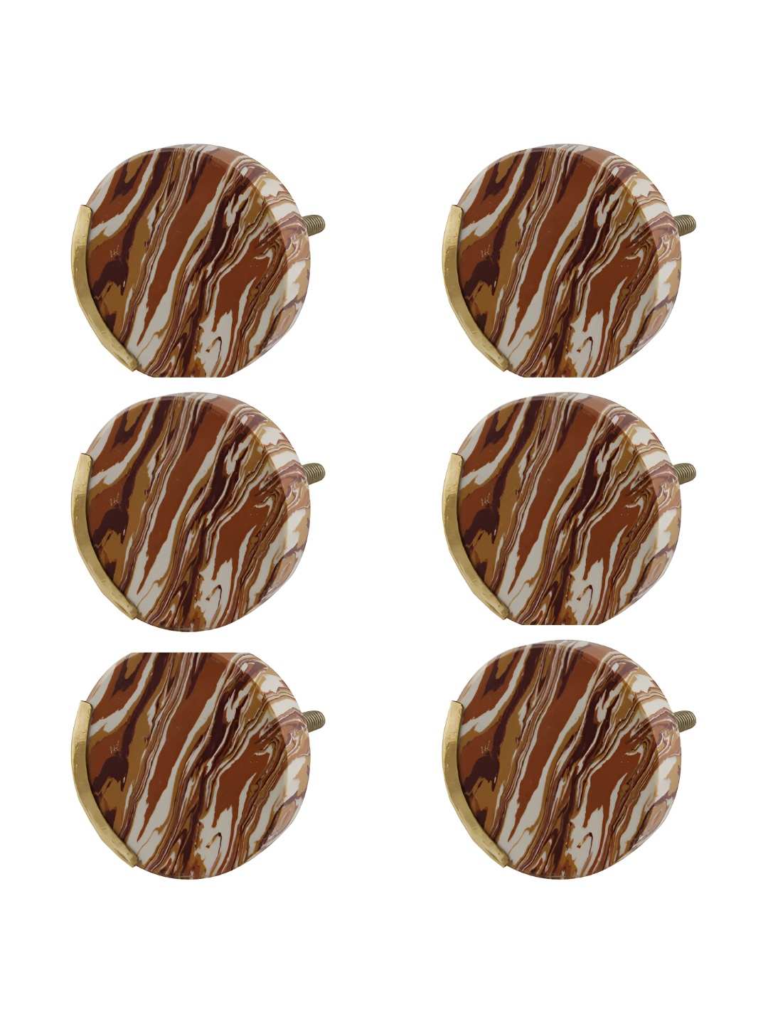

Indianshelf 6-Pcs Brown Marble Stone Brass Cabinet Knob