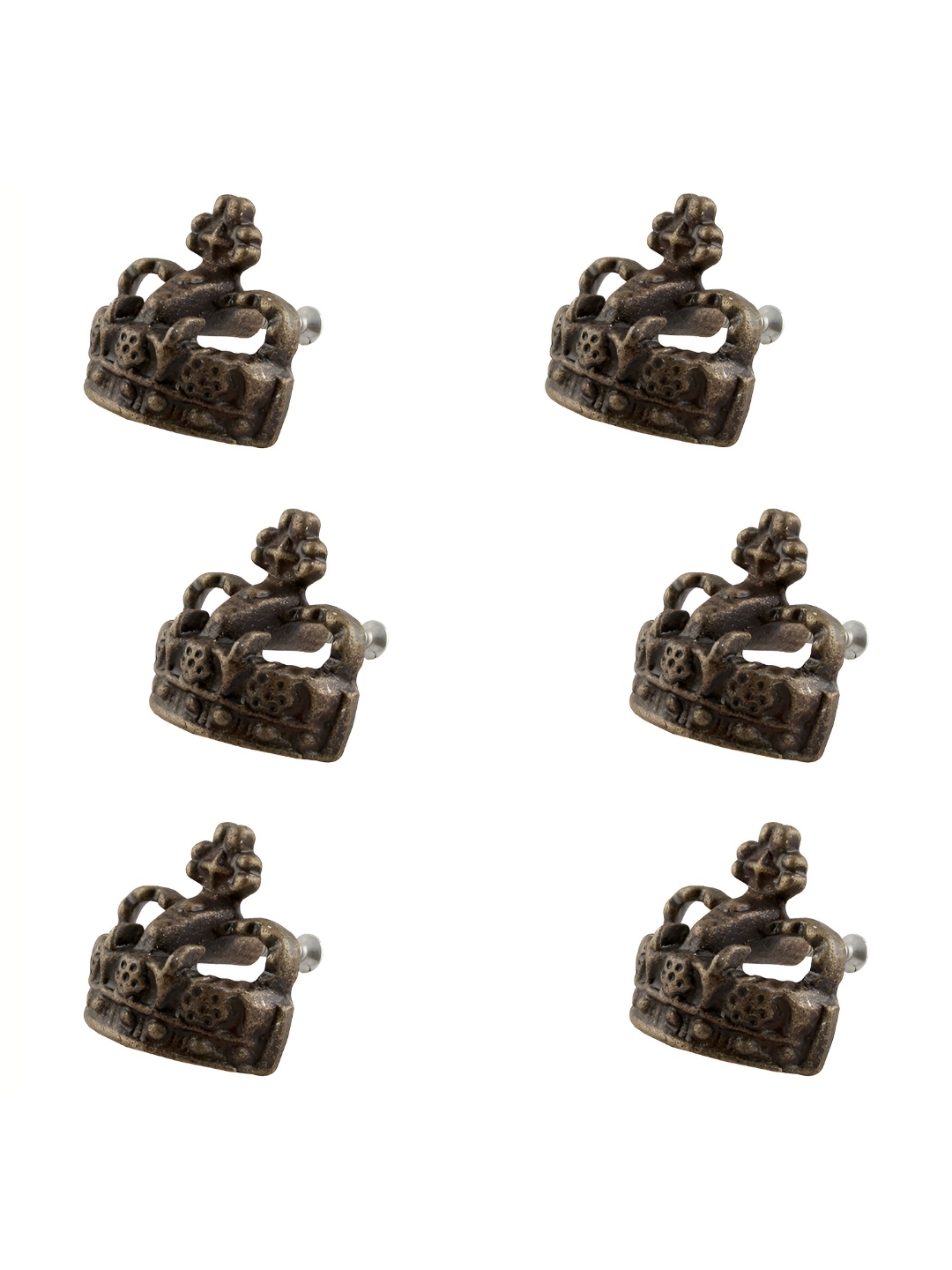 

Indianshelf Set of 6 Textured Antique Crown Iron Dresser Knobs, Bronze