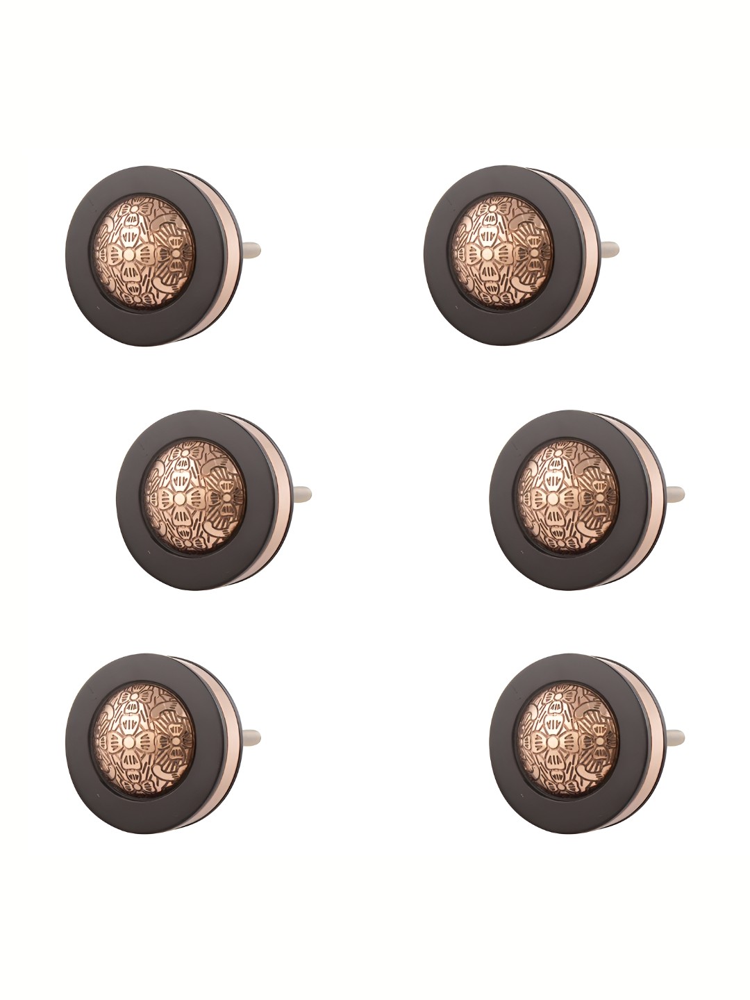 

Indianshelf 6- Pcs Yellow & Black Colored Floral Metal Knobs, Bronze