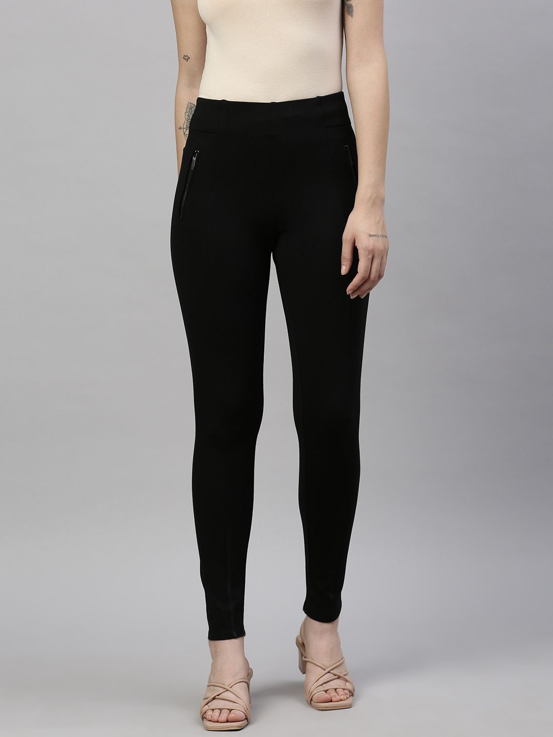 

SHOWOFF Women Slim Fit Jeggings with Zip, Black