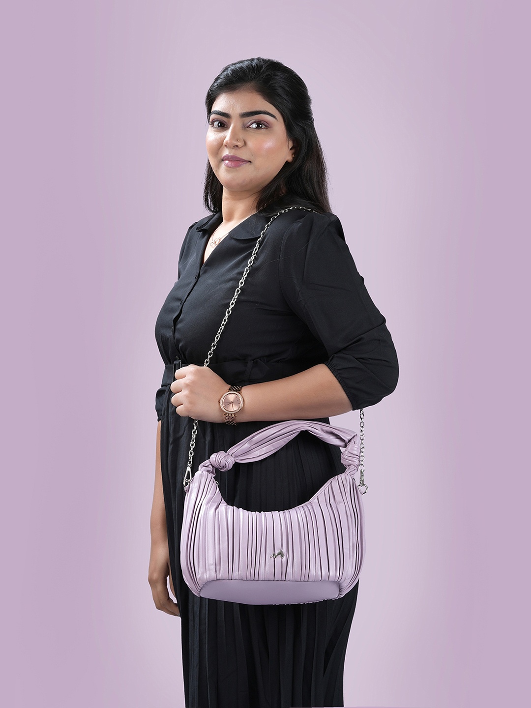 

Metro PU Structured Shoulder Bag with Fringed, Purple