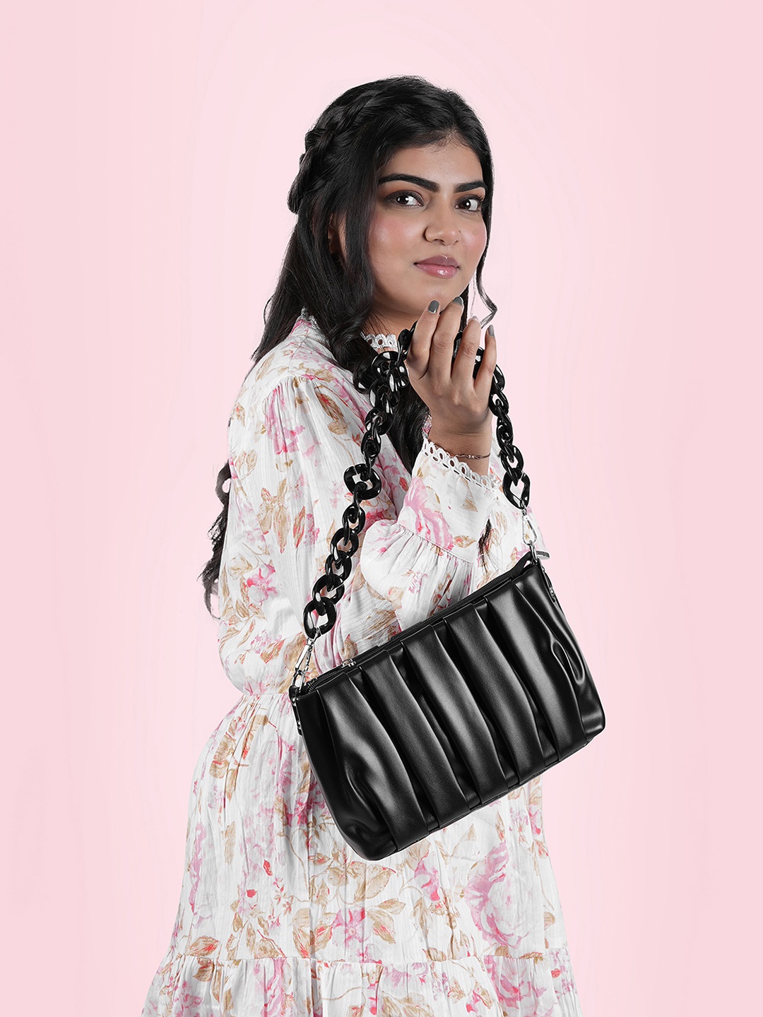 

Metro Structured Handheld Bag with Tasselled, Black