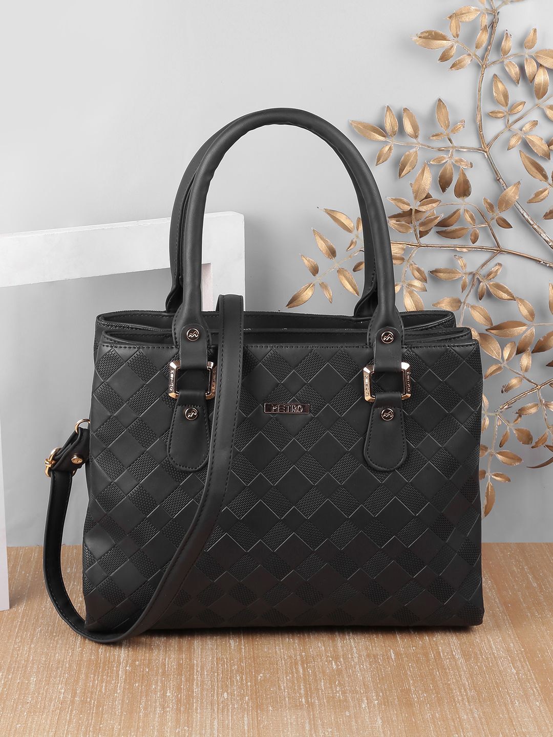 

Metro Structured Handheld Bag with Fringed, Black