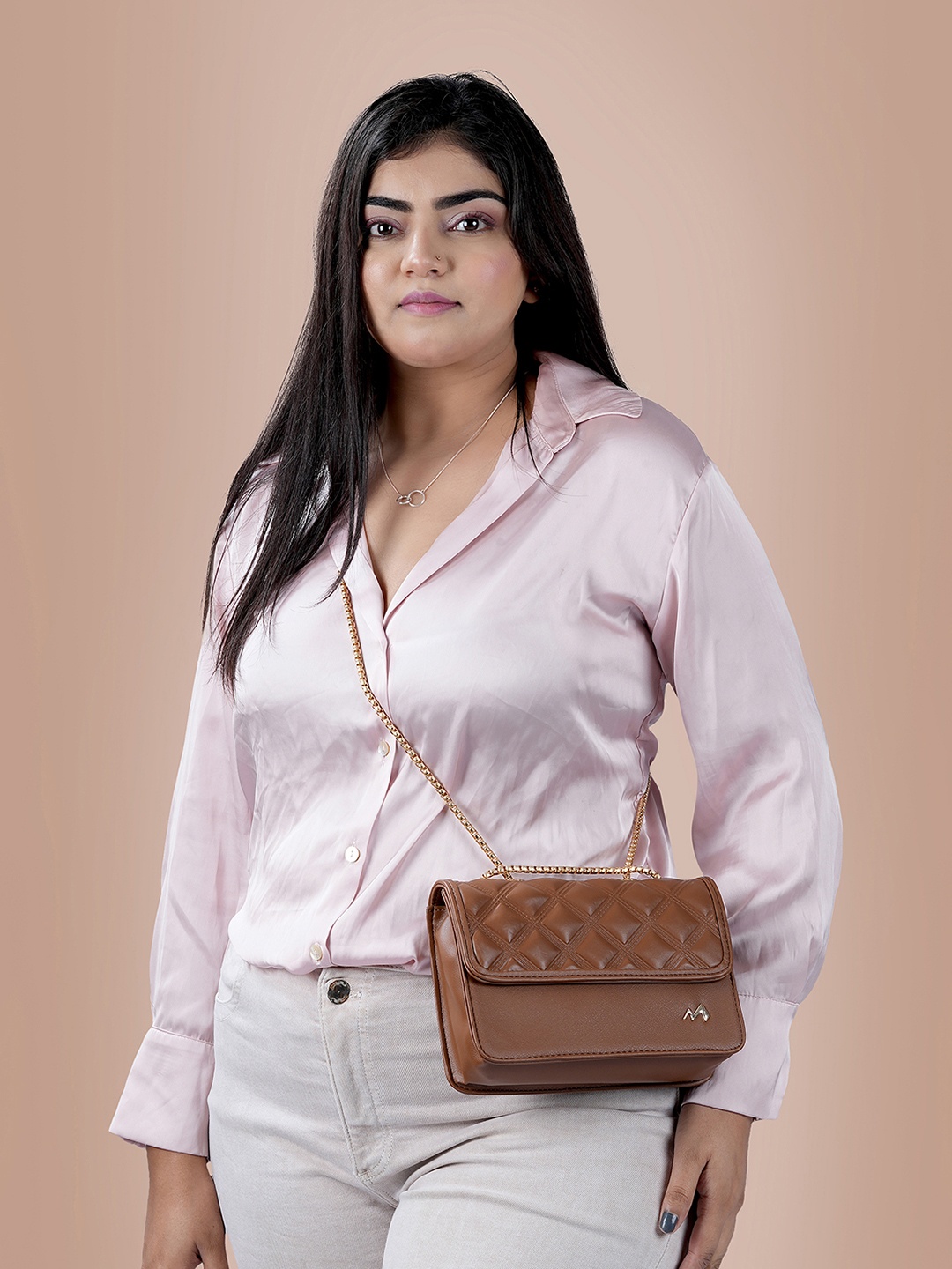 

Metro Structured Shoulder Bag with Quilted, Tan