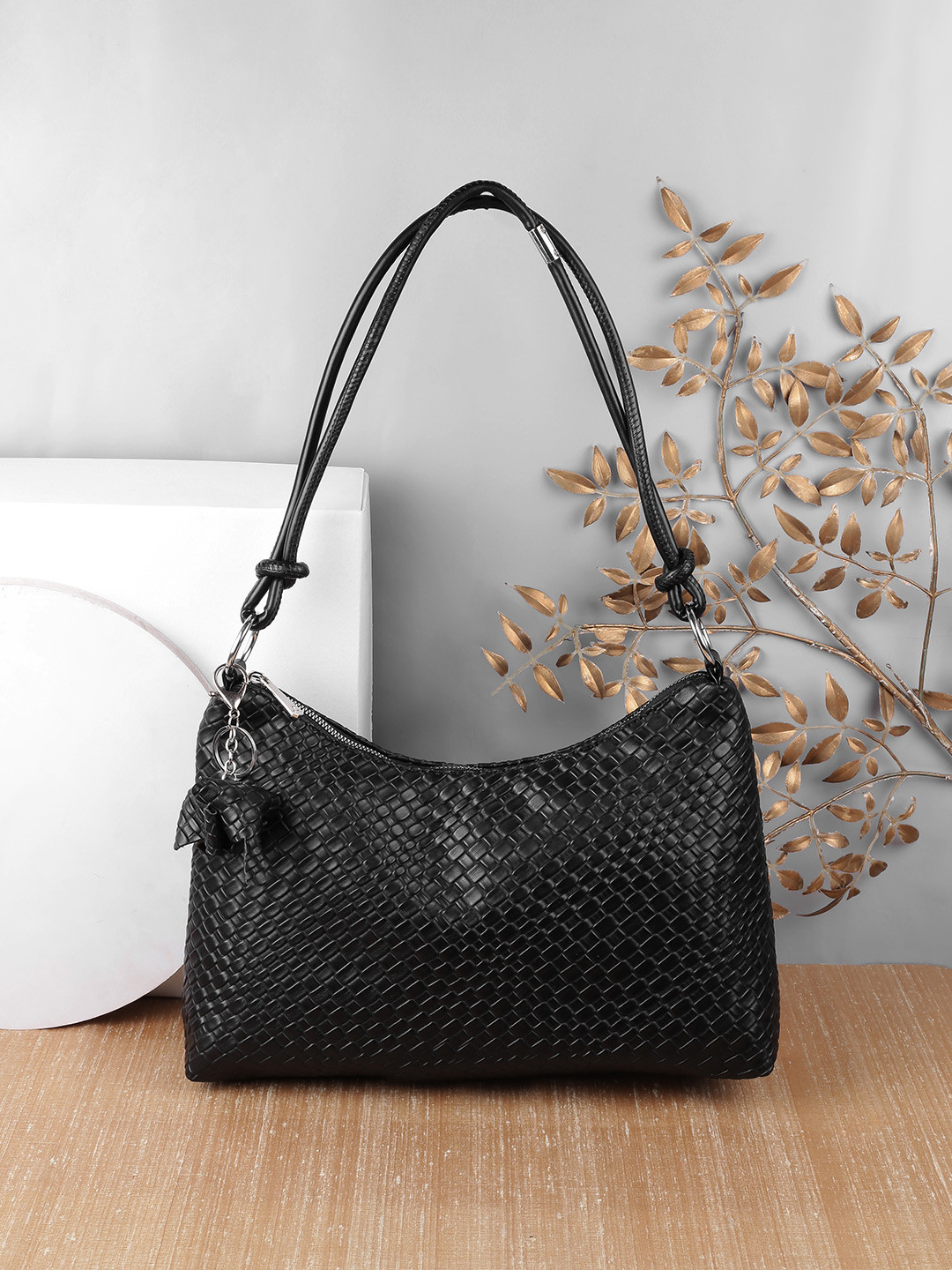

Mochi Oversized Structured Handheld Bag with Tasselled, Black