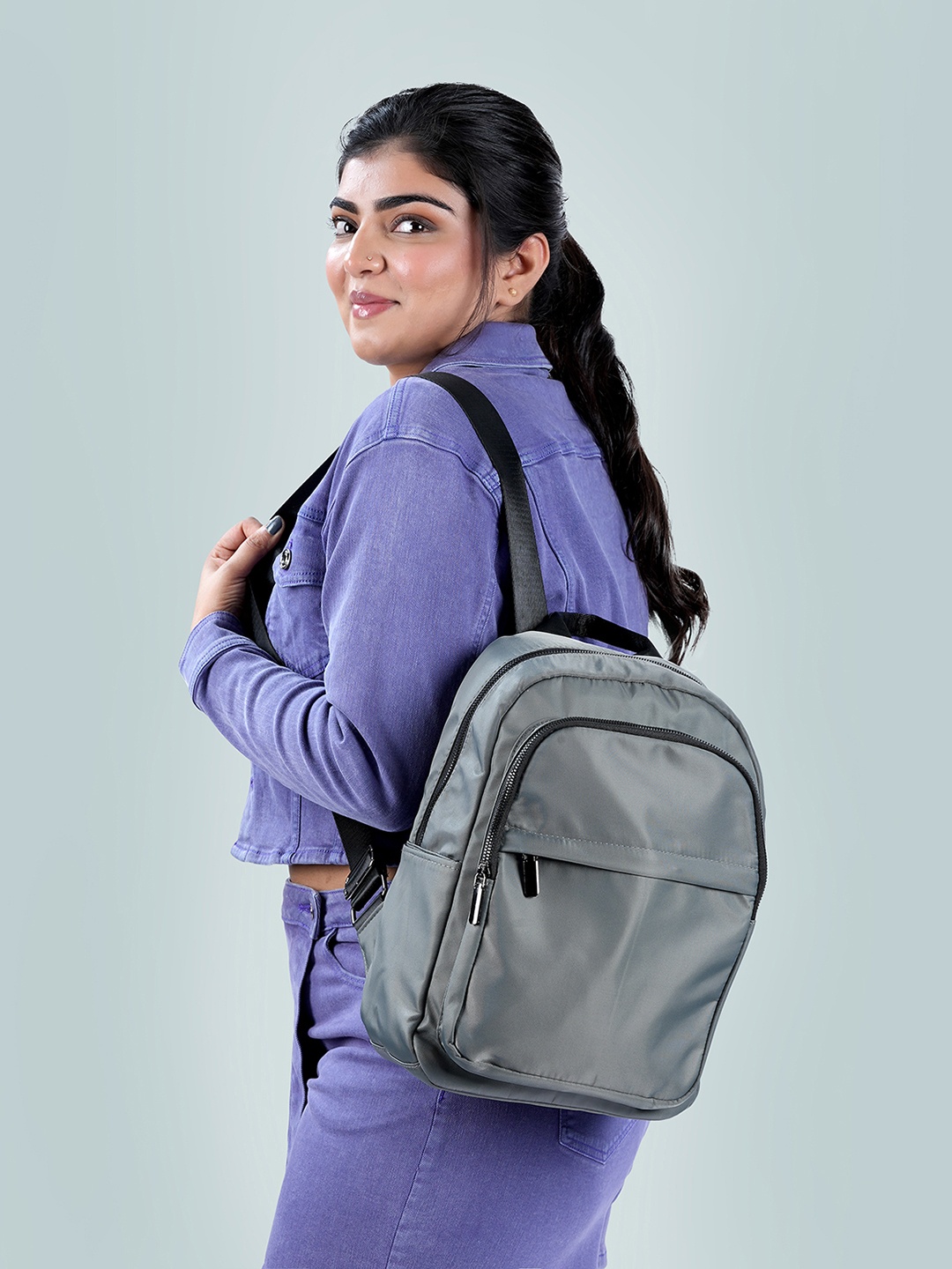 

Mochi Shopper Handheld Bag with Cut Work, Grey
