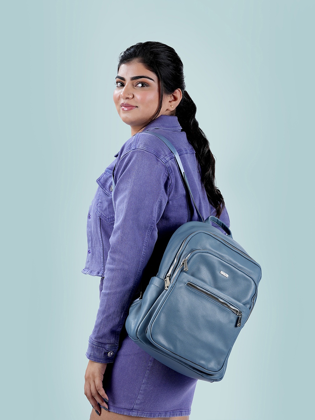 

Mochi Structured Handheld Bag with Cut Work, Blue