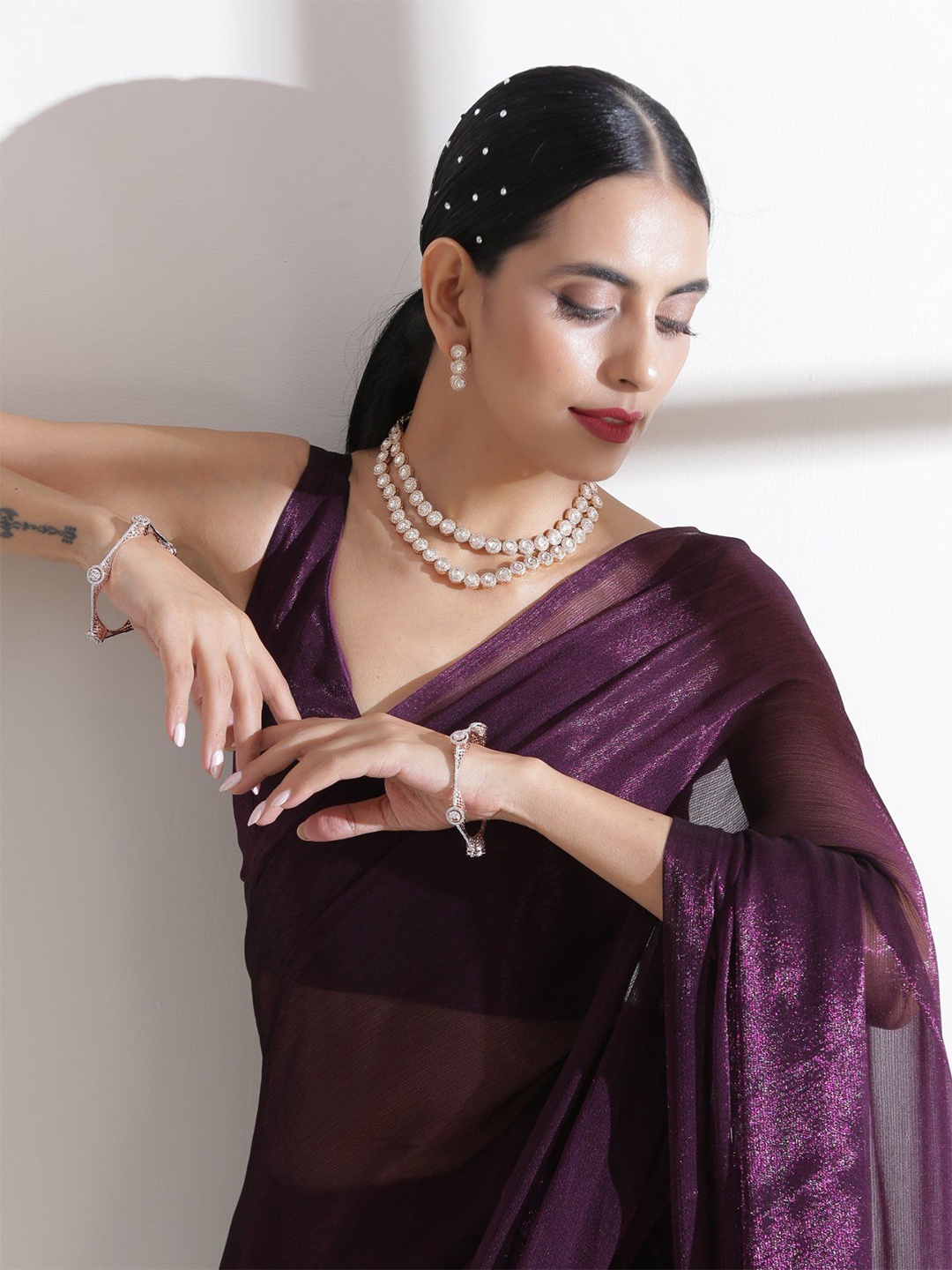 

SWADESI STUFF Pure Chiffon Saree, Purple