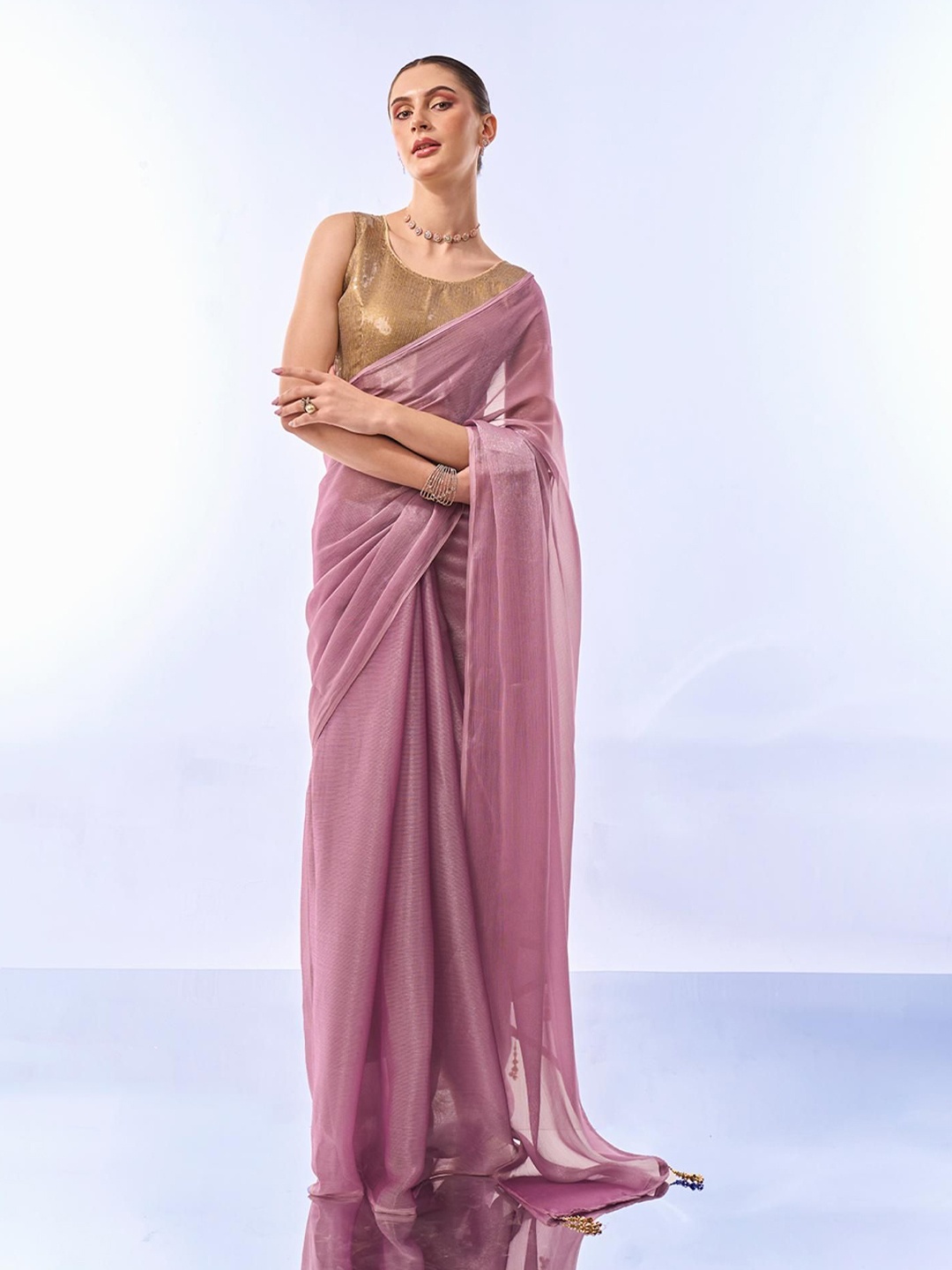 

SWADESI STUFF Pure Chiffon Saree, Pink