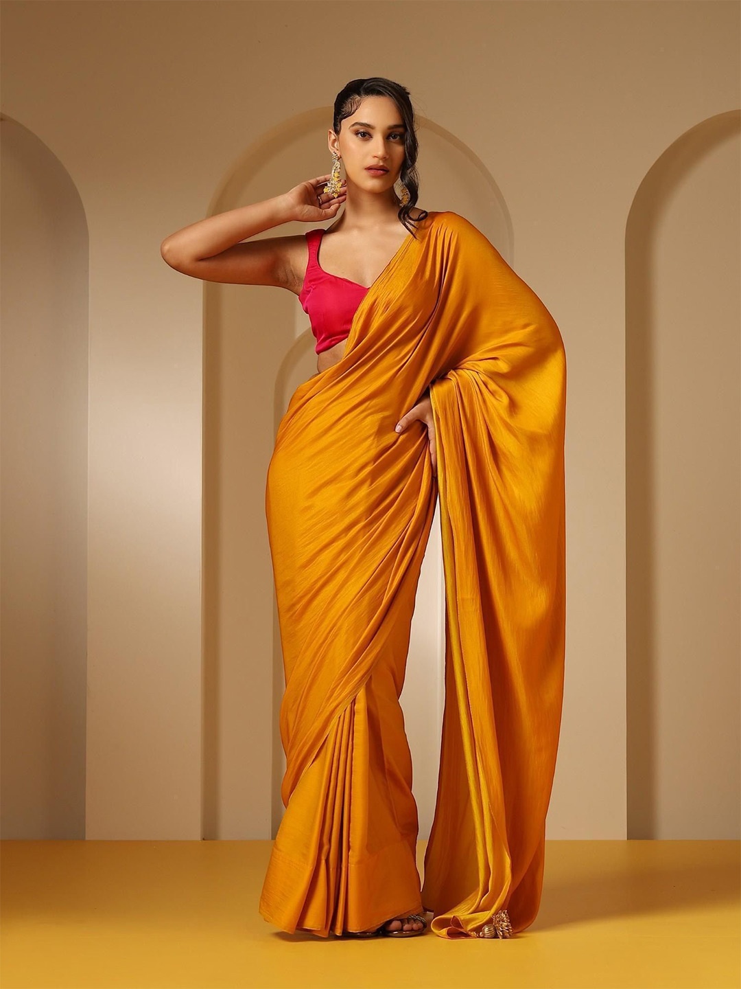 

SWADESI STUFF Pure Chiffon Saree, Yellow