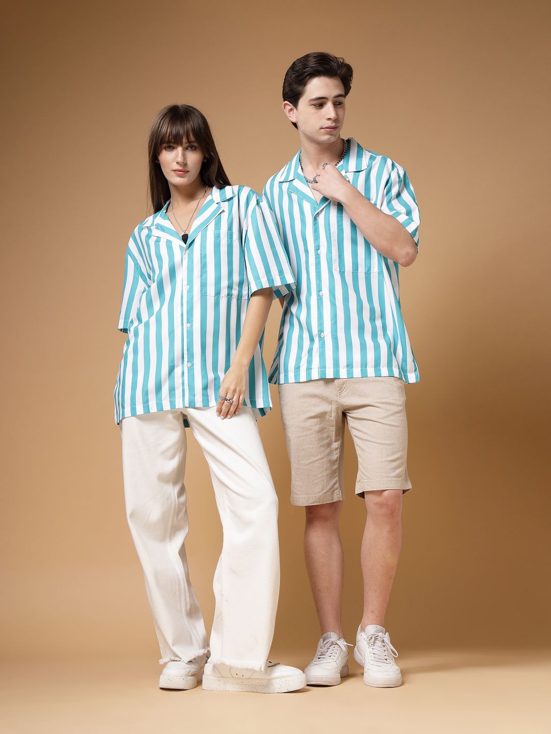 

VESTIDO MODAS Unisex Bengal Striped Oversized Casual Shirt, White