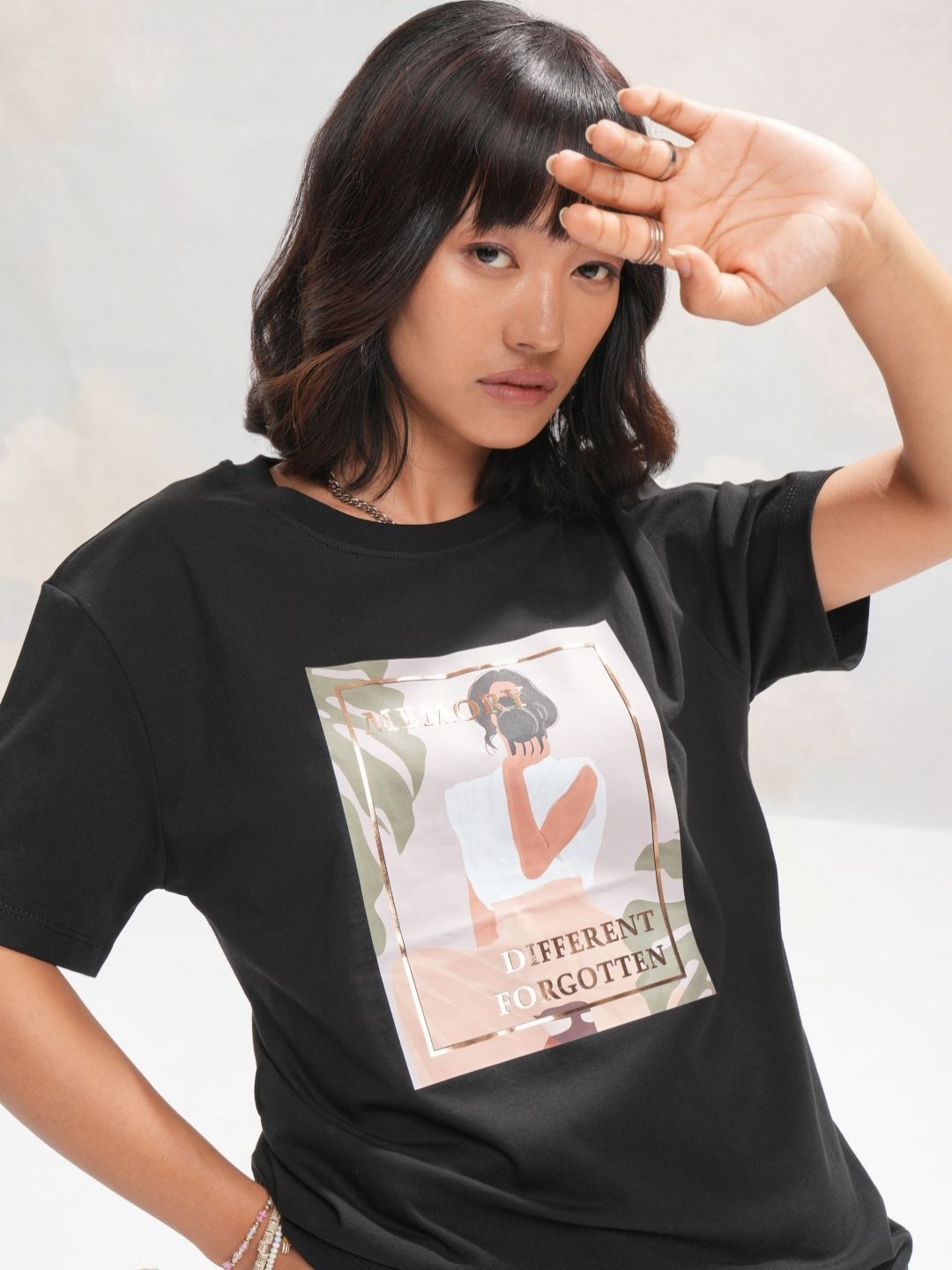 

Street By Tokyo Talkies Women Printed Extended Sleeves Tropical T-shirt, Black
