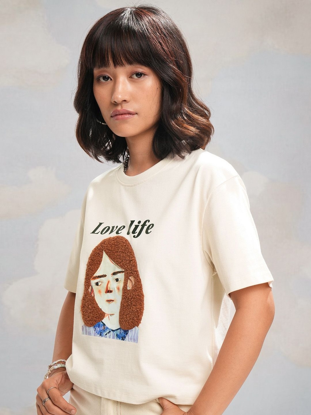 

Street By Tokyo Talkies Women Typography Printed Applique T-shirt, Off white
