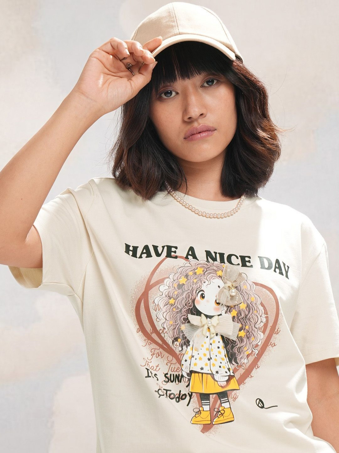 

Street By Tokyo Talkies Women Printed Extended Sleeves T-shirt, Off white