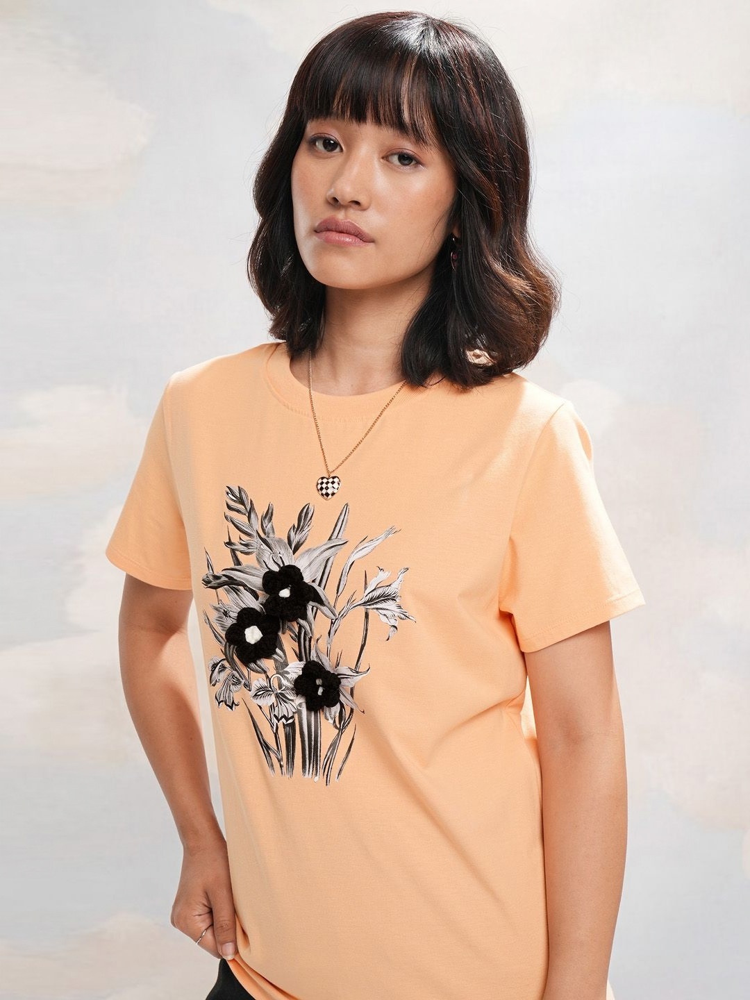 

Street By Tokyo Talkies Women Biker Printed V-Neck T-shirt, Peach